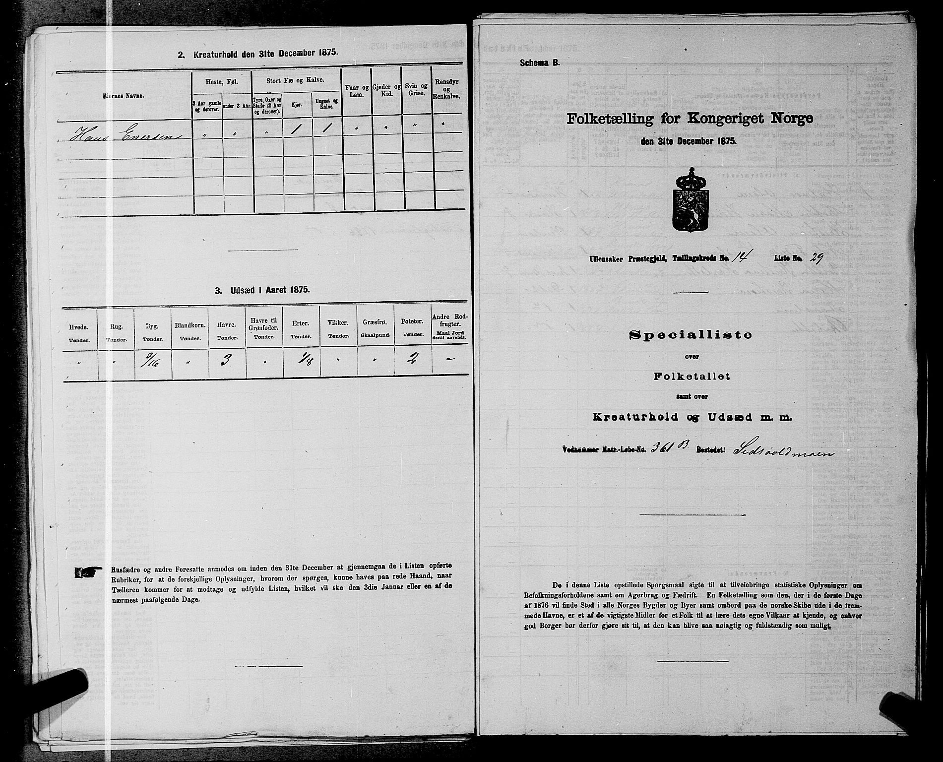 RA, 1875 census for 0235P Ullensaker, 1875, p. 2007