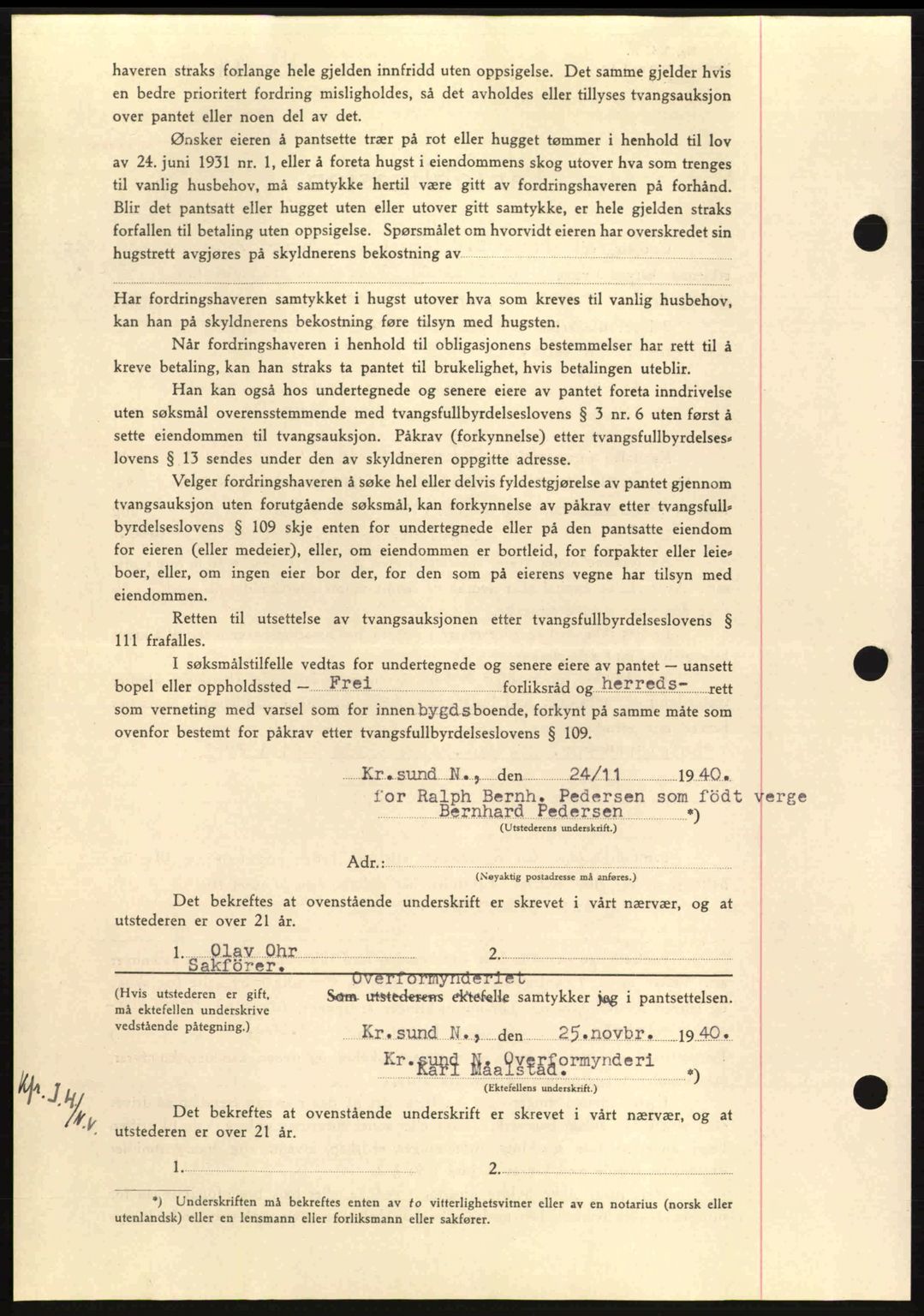 Nordmøre sorenskriveri, AV/SAT-A-4132/1/2/2Ca: Mortgage book no. B87, 1940-1941, Diary no: : 2066/1940