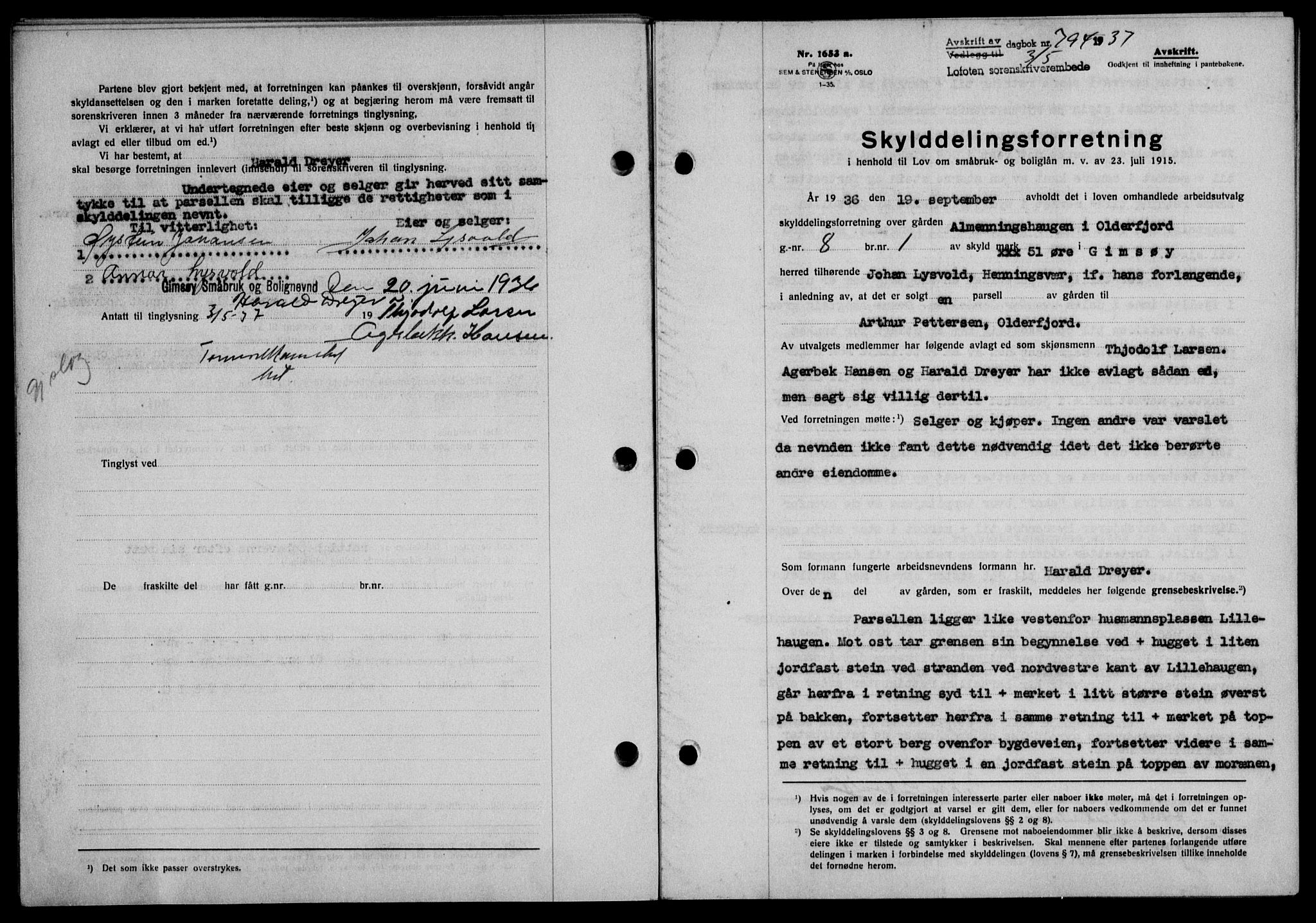 Lofoten sorenskriveri, SAT/A-0017/1/2/2C/L0002a: Mortgage book no. 2a, 1937-1937, Diary no: : 794/1937