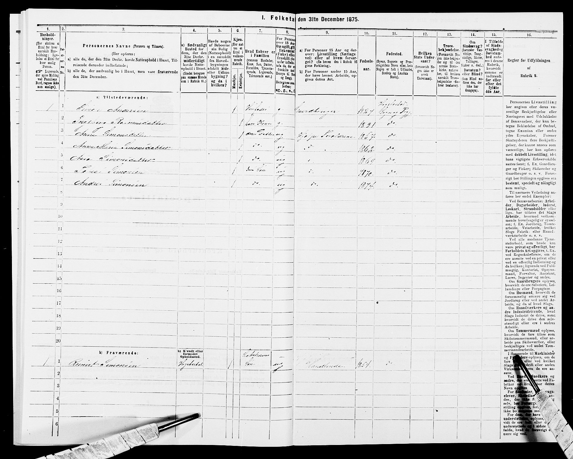 SAK, 1875 census for 1034P Hægebostad, 1875, p. 150