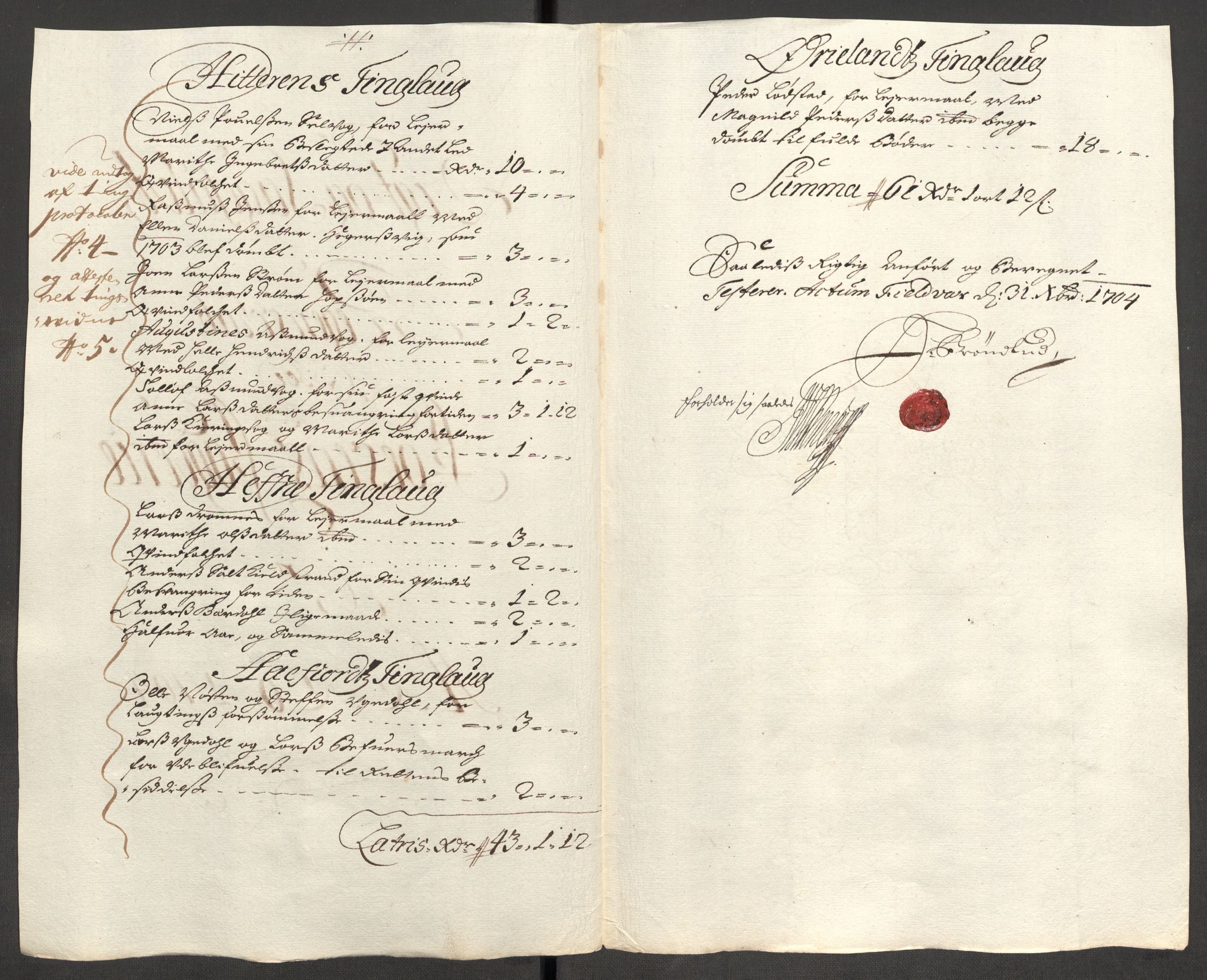 Rentekammeret inntil 1814, Reviderte regnskaper, Fogderegnskap, AV/RA-EA-4092/R57/L3856: Fogderegnskap Fosen, 1704-1705, p. 44