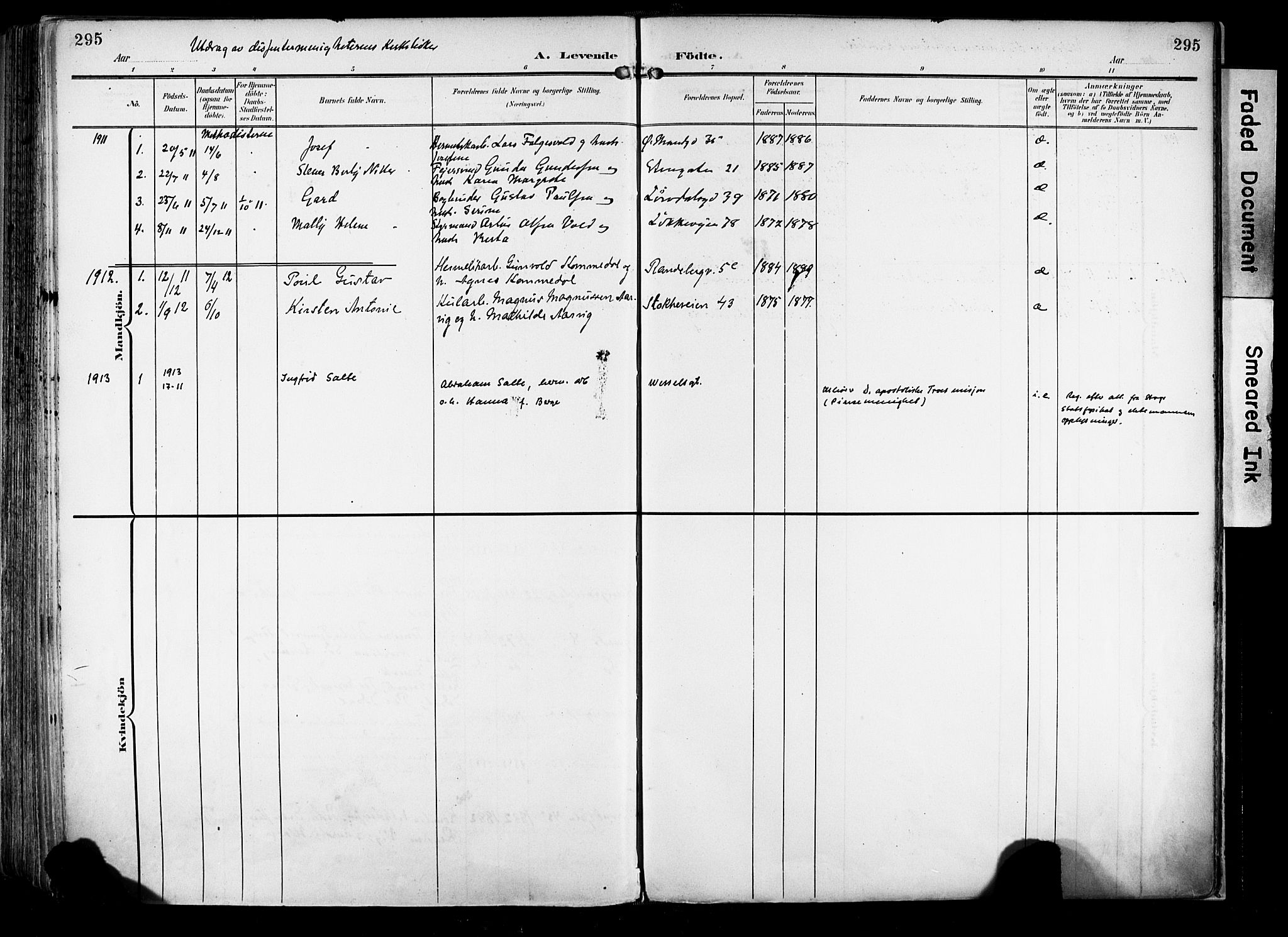 Domkirken sokneprestkontor, SAST/A-101812/001/30/30BA/L0033: Parish register (official) no. A 32, 1903-1915, p. 295