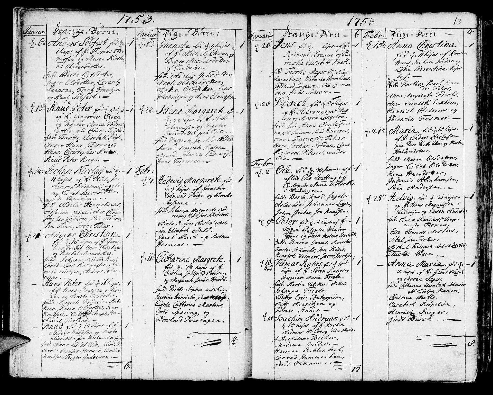 Korskirken sokneprestembete, SAB/A-76101/H/Haa/L0005: Parish register (official) no. A 5, 1751-1789, p. 13