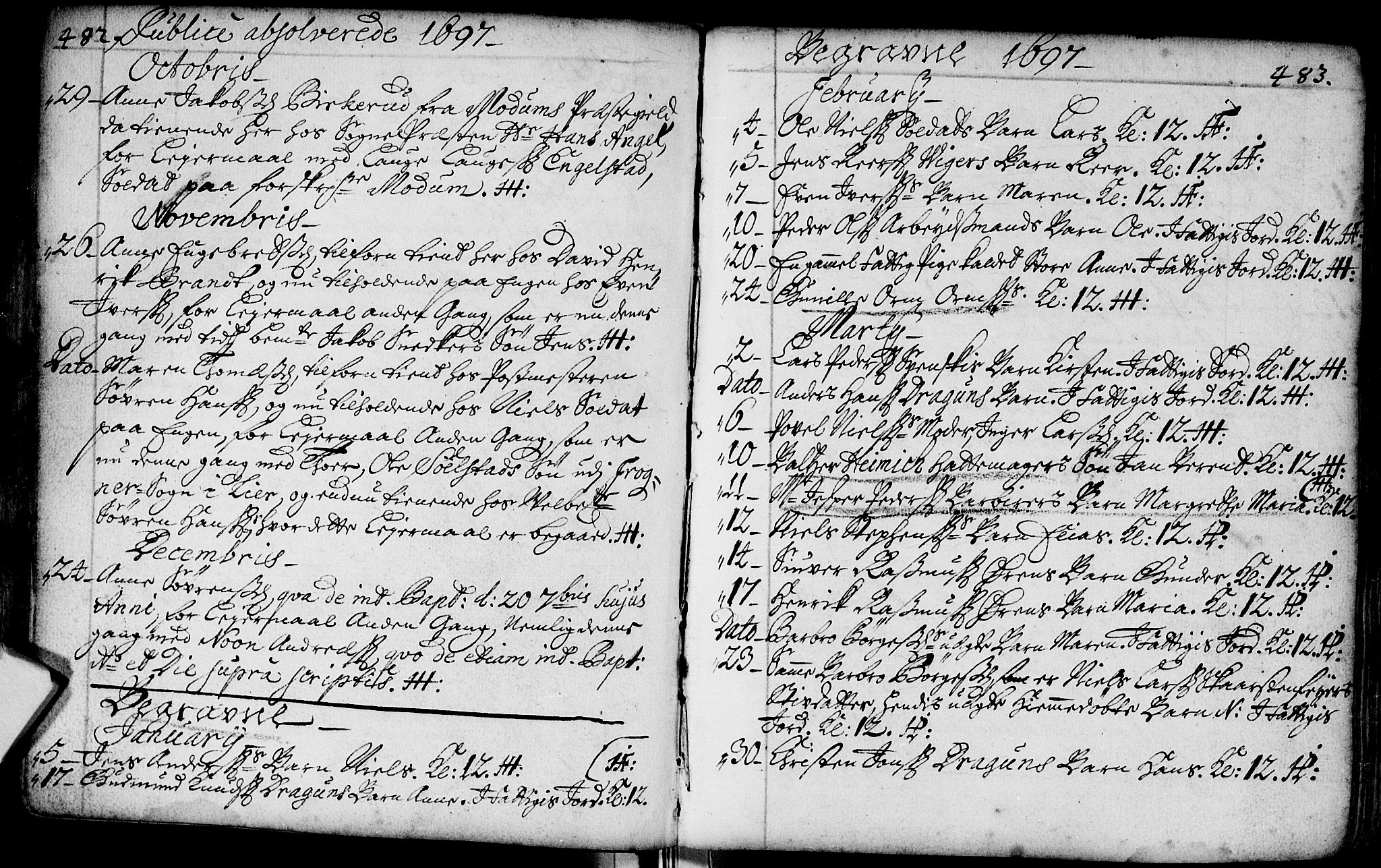 Bragernes kirkebøker, AV/SAKO-A-6/F/Fa/L0002: Parish register (official) no. I 2, 1680-1705, p. 482-483