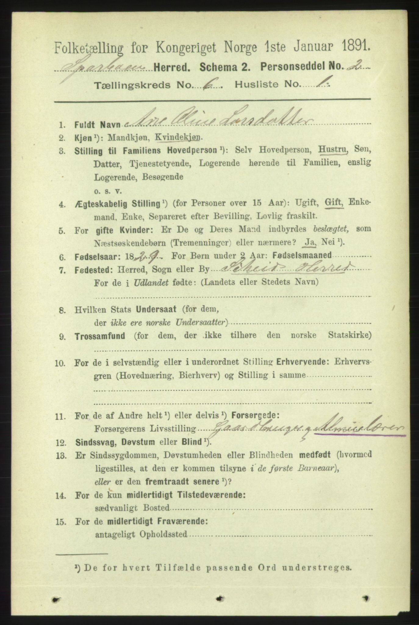 RA, 1891 census for 1731 Sparbu, 1891, p. 2153