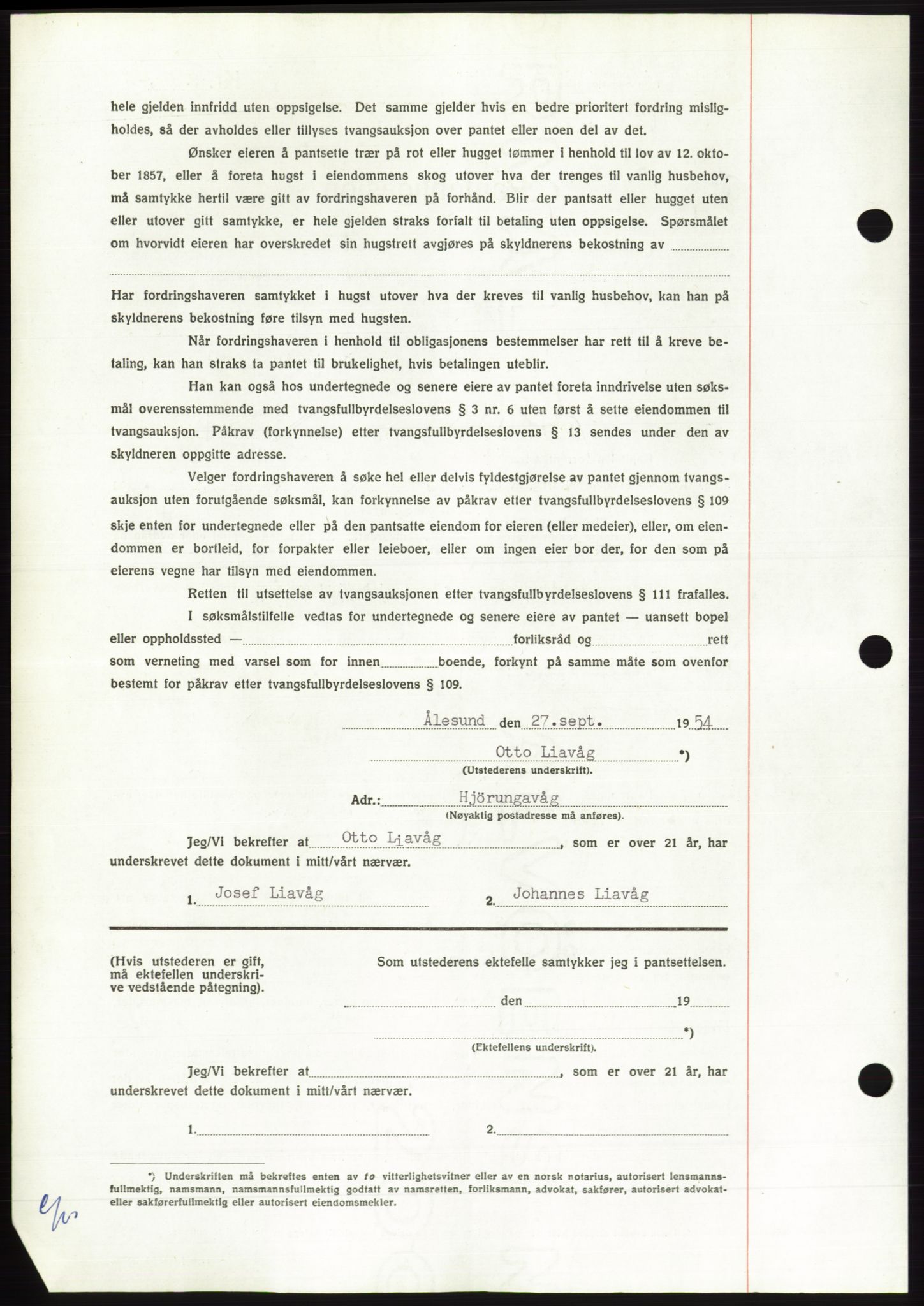 Søre Sunnmøre sorenskriveri, AV/SAT-A-4122/1/2/2C/L0126: Mortgage book no. 14B, 1954-1955, Diary no: : 2741/1954