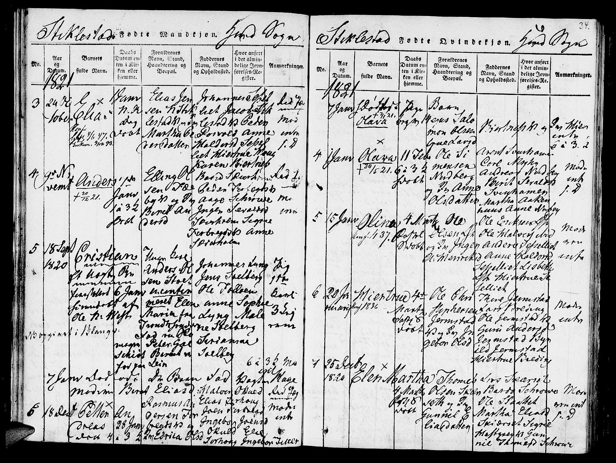 Ministerialprotokoller, klokkerbøker og fødselsregistre - Nord-Trøndelag, SAT/A-1458/723/L0234: Parish register (official) no. 723A05 /1, 1816-1840, p. 34