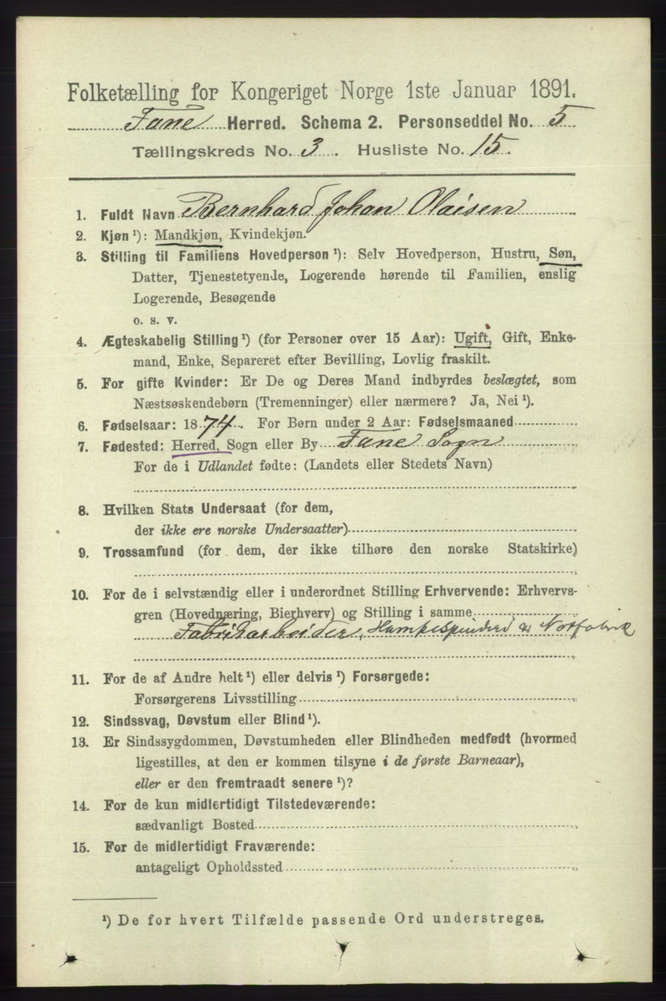 RA, 1891 census for 1249 Fana, 1891, p. 985