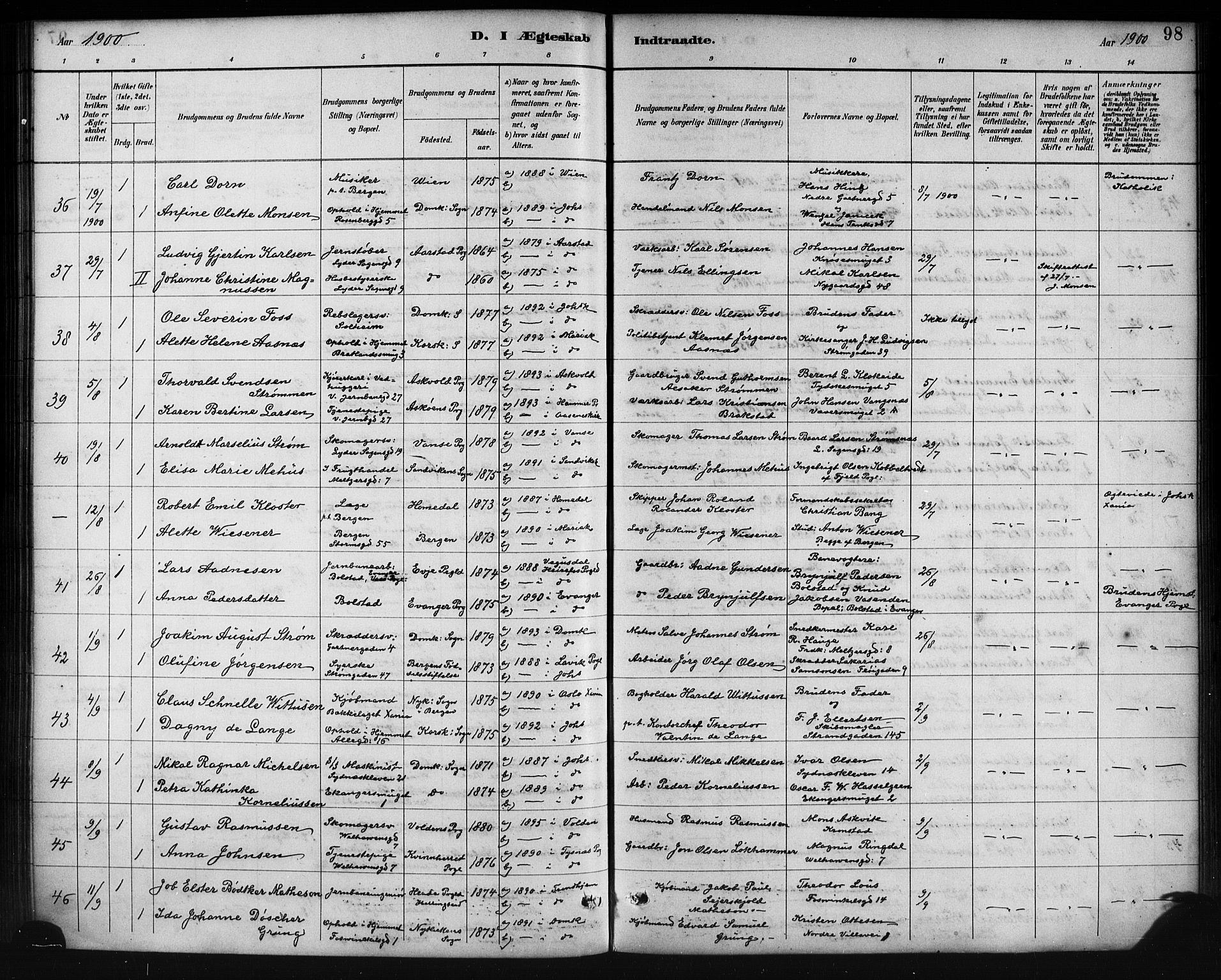 Johanneskirken sokneprestembete, AV/SAB-A-76001/H/Hab: Parish register (copy) no. C 1, 1885-1912, p. 98