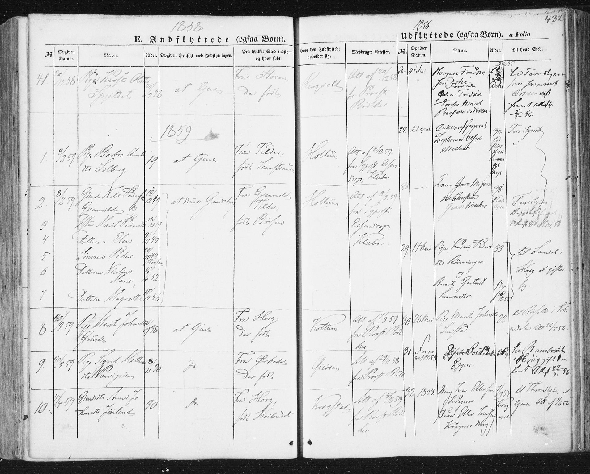 Ministerialprotokoller, klokkerbøker og fødselsregistre - Sør-Trøndelag, SAT/A-1456/691/L1076: Parish register (official) no. 691A08, 1852-1861, p. 432