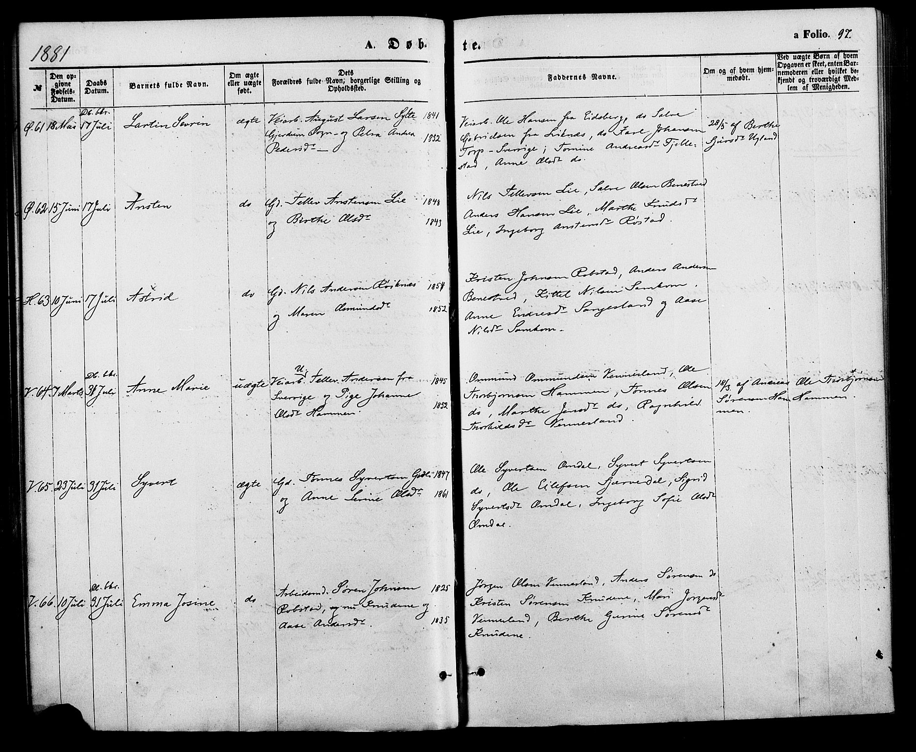 Vennesla sokneprestkontor, AV/SAK-1111-0045/Fa/Fac/L0008: Parish register (official) no. A 8, 1874-1883, p. 97