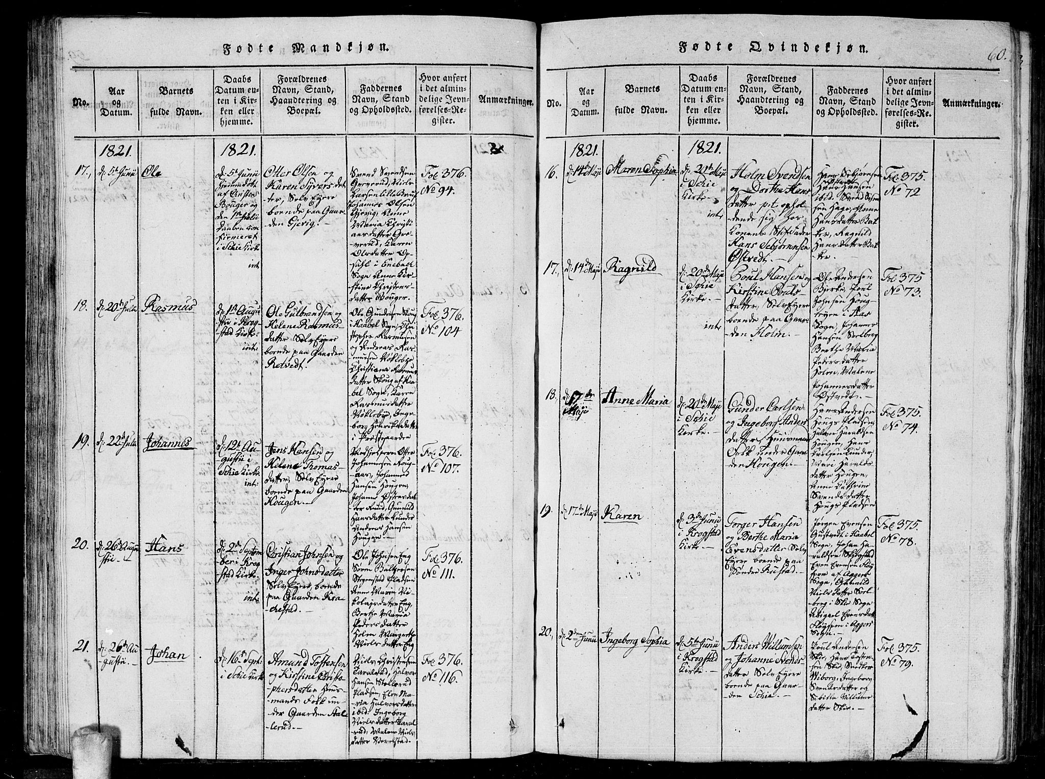 Kråkstad prestekontor Kirkebøker, AV/SAO-A-10125a/G/Ga/L0001: Parish register (copy) no. I 1, 1813-1824, p. 60