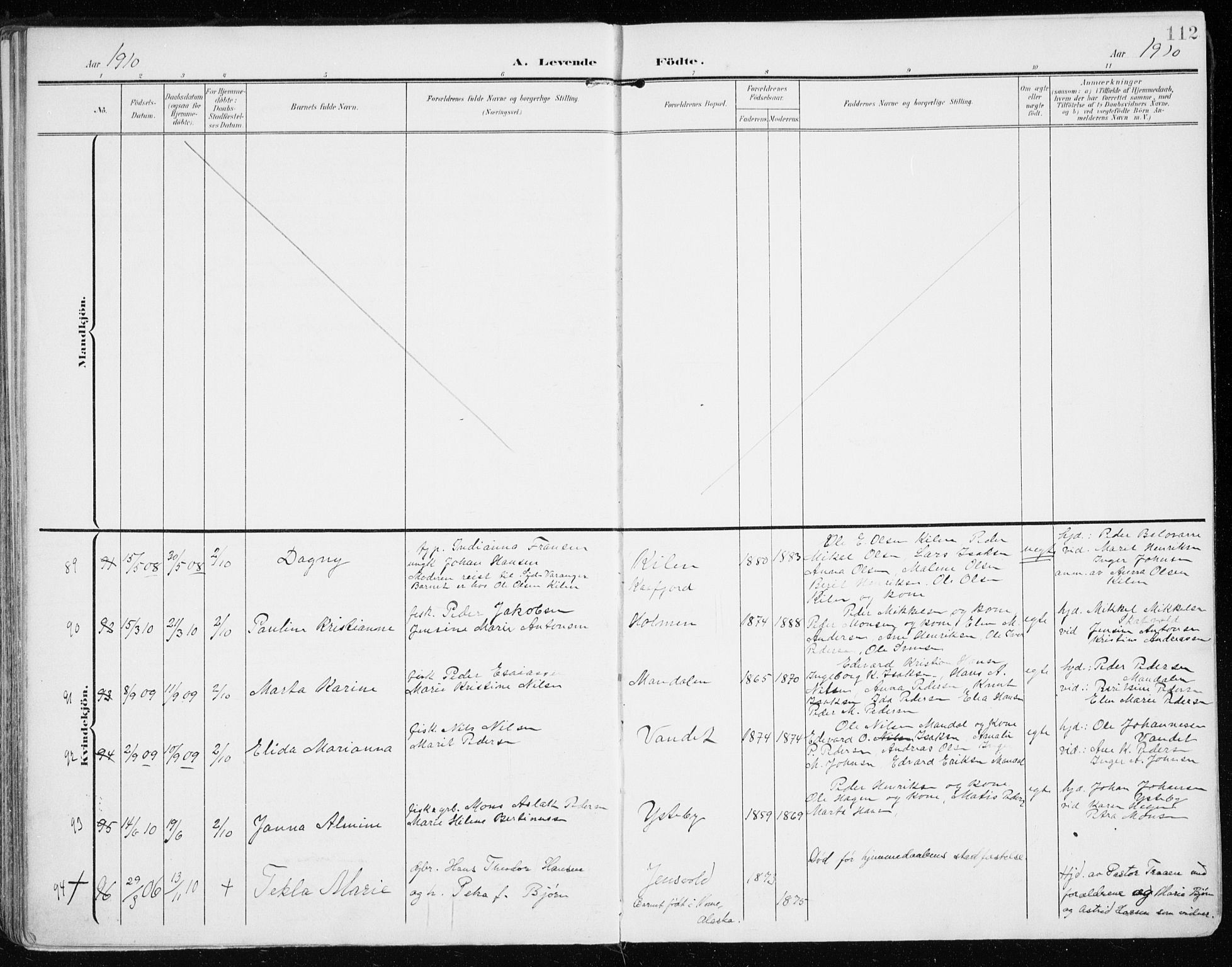 Lyngen sokneprestembete, AV/SATØ-S-1289/H/He/Hea/L0011kirke: Parish register (official) no. 11, 1903-1913, p. 112