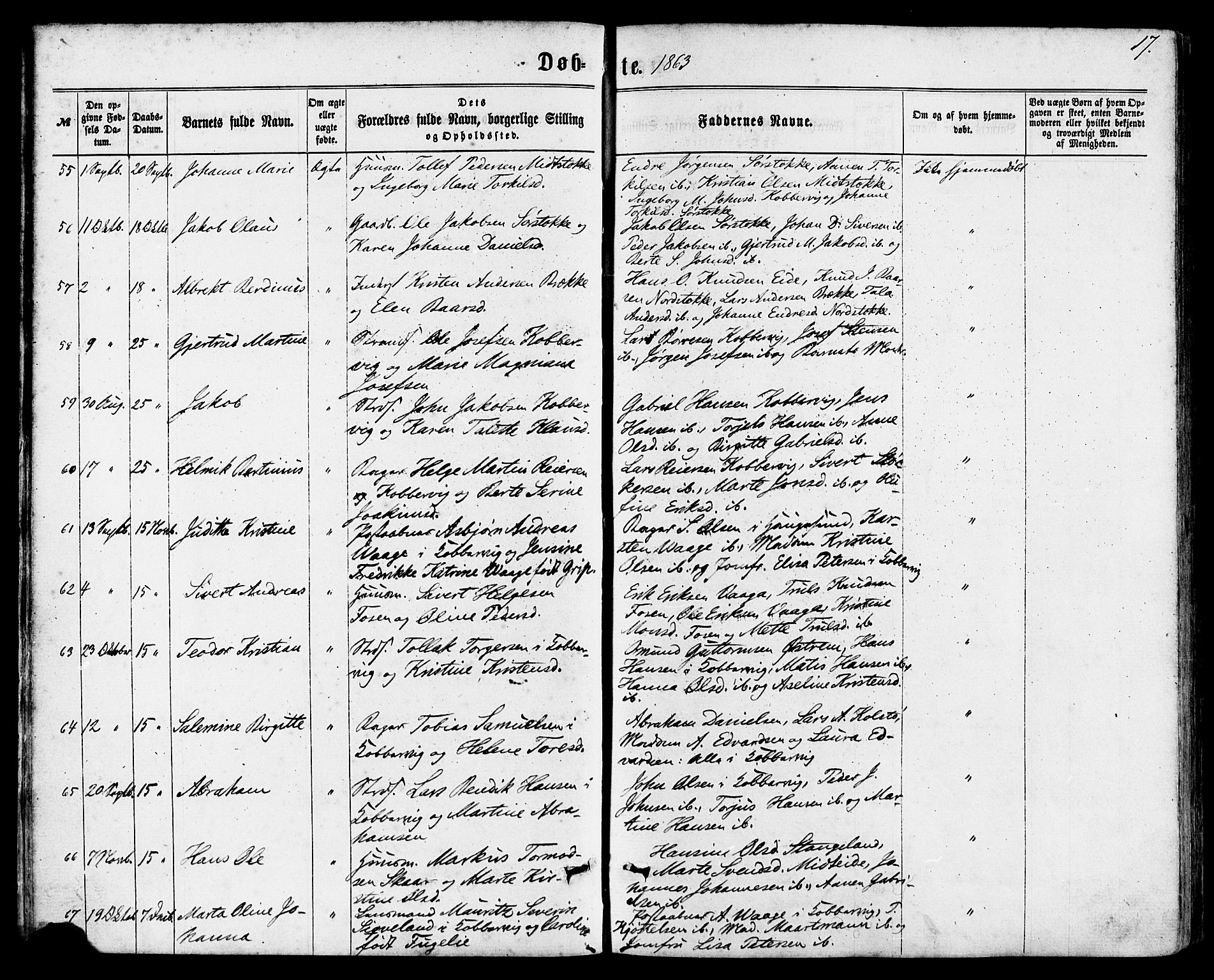 Avaldsnes sokneprestkontor, AV/SAST-A -101851/H/Ha/Haa/L0011: Parish register (official) no. A 11, 1861-1880, p. 17