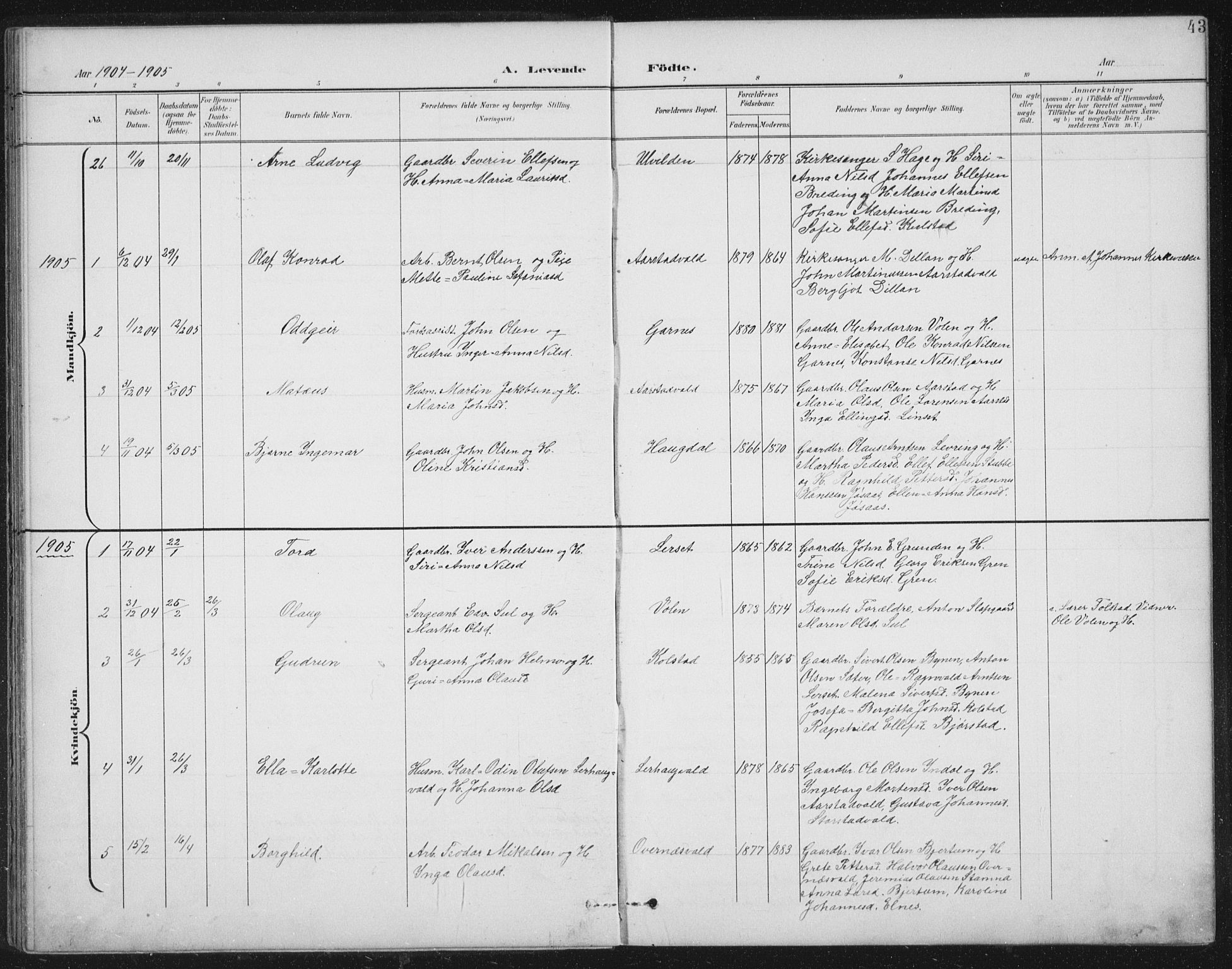 Ministerialprotokoller, klokkerbøker og fødselsregistre - Nord-Trøndelag, SAT/A-1458/724/L0269: Parish register (copy) no. 724C05, 1899-1920, p. 43