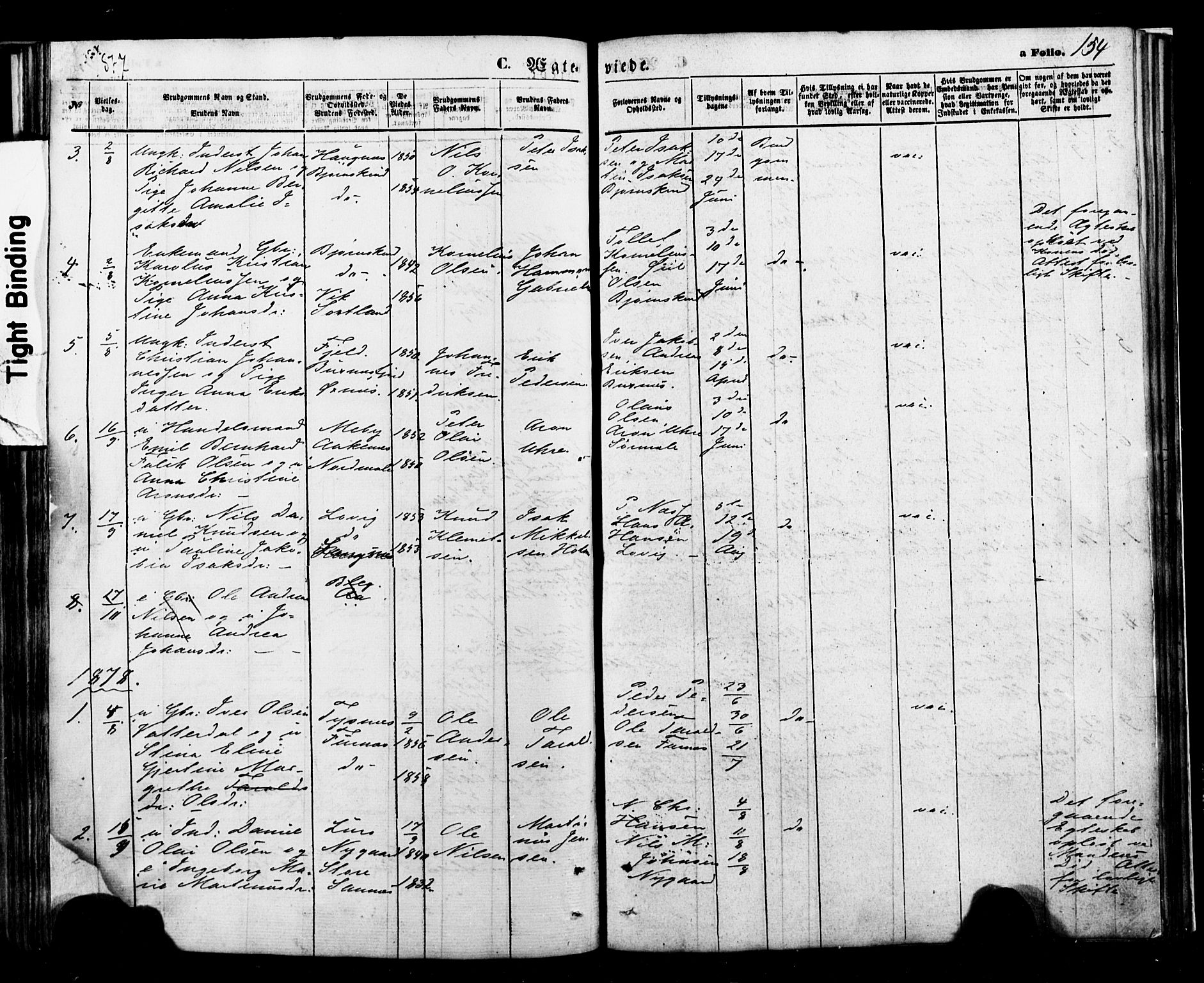 Ministerialprotokoller, klokkerbøker og fødselsregistre - Nordland, AV/SAT-A-1459/898/L1421: Parish register (official) no. 898A01, 1866-1886, p. 154