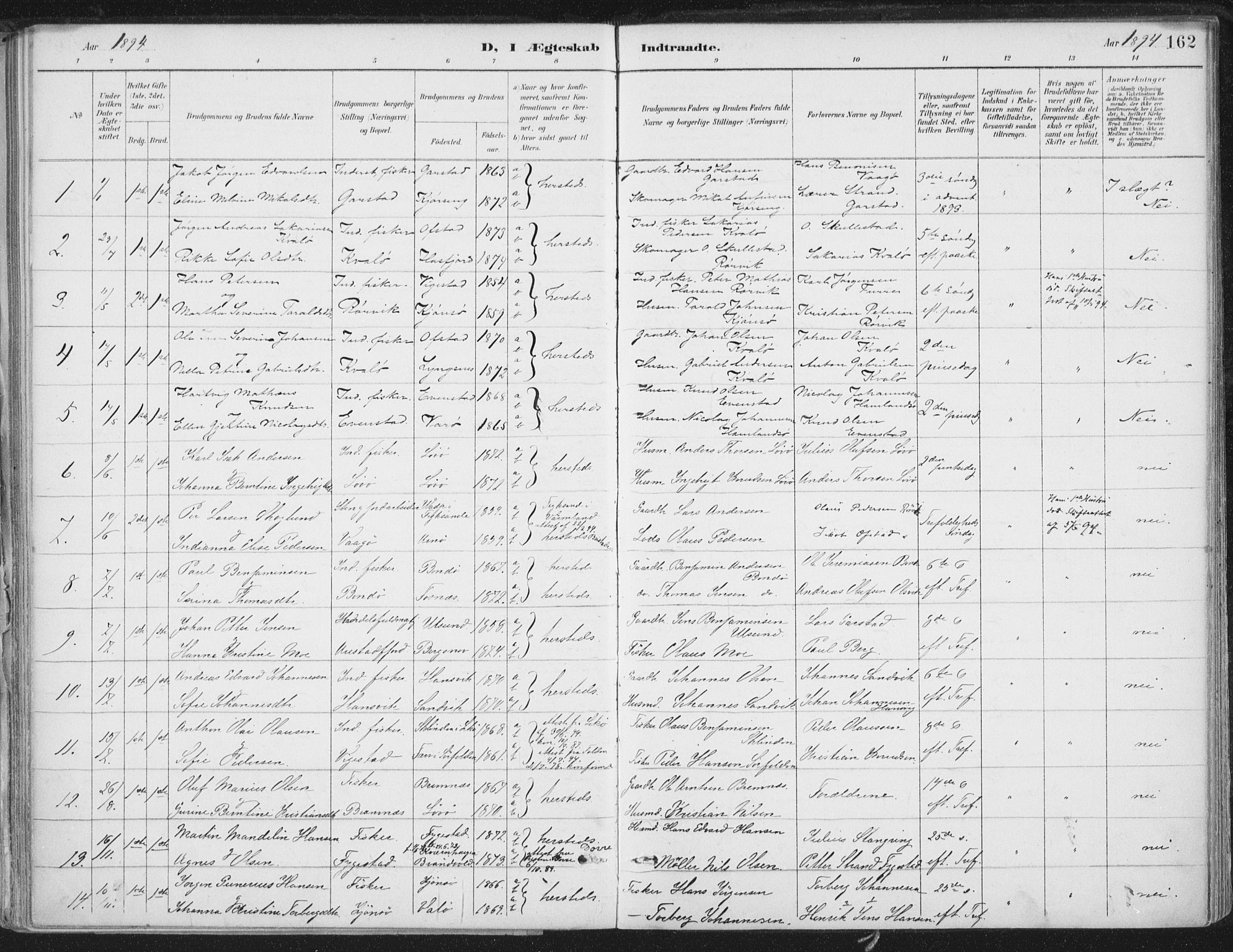 Ministerialprotokoller, klokkerbøker og fødselsregistre - Nord-Trøndelag, SAT/A-1458/786/L0687: Parish register (official) no. 786A03, 1888-1898, p. 162