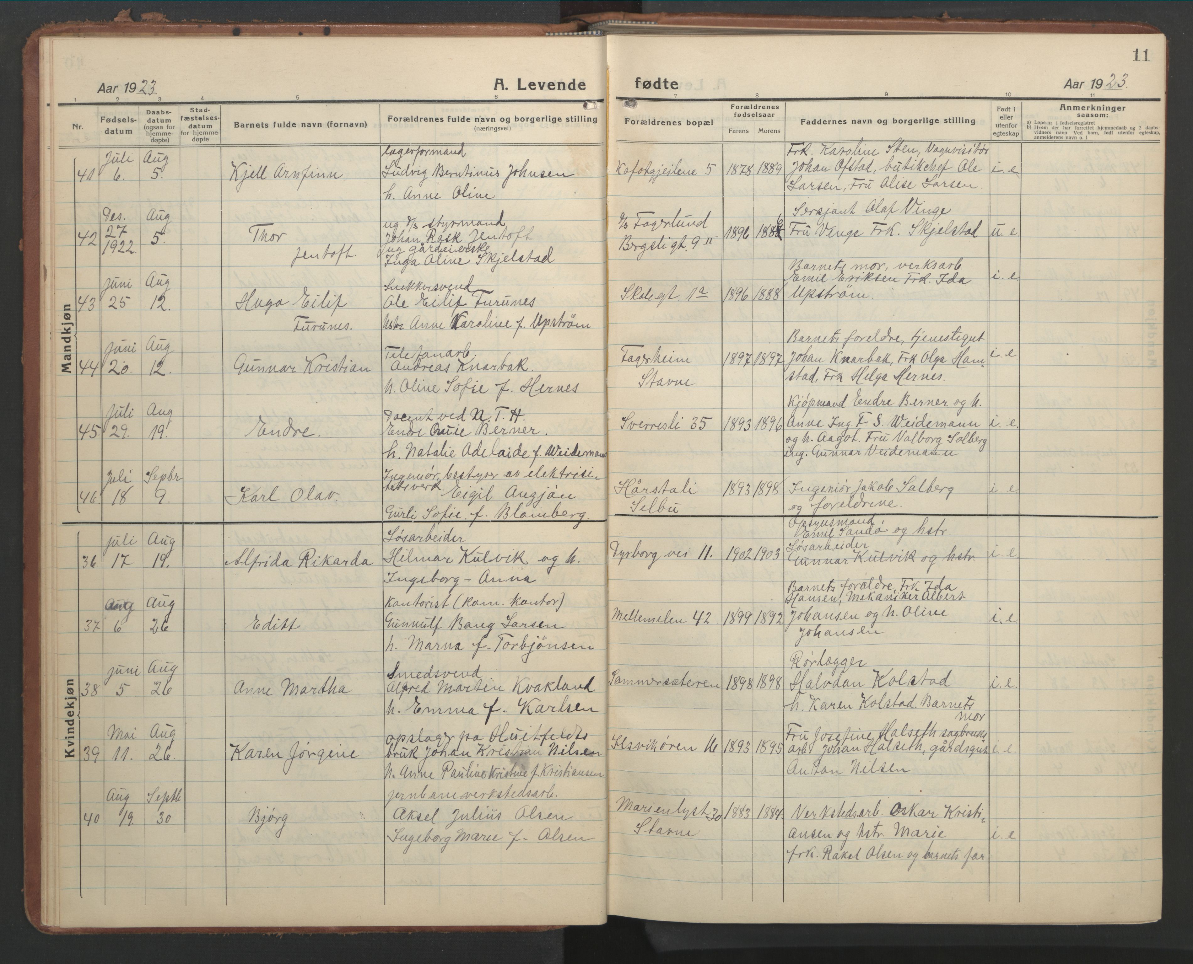 Ministerialprotokoller, klokkerbøker og fødselsregistre - Sør-Trøndelag, SAT/A-1456/603/L0174: Parish register (copy) no. 603C02, 1923-1951, p. 11