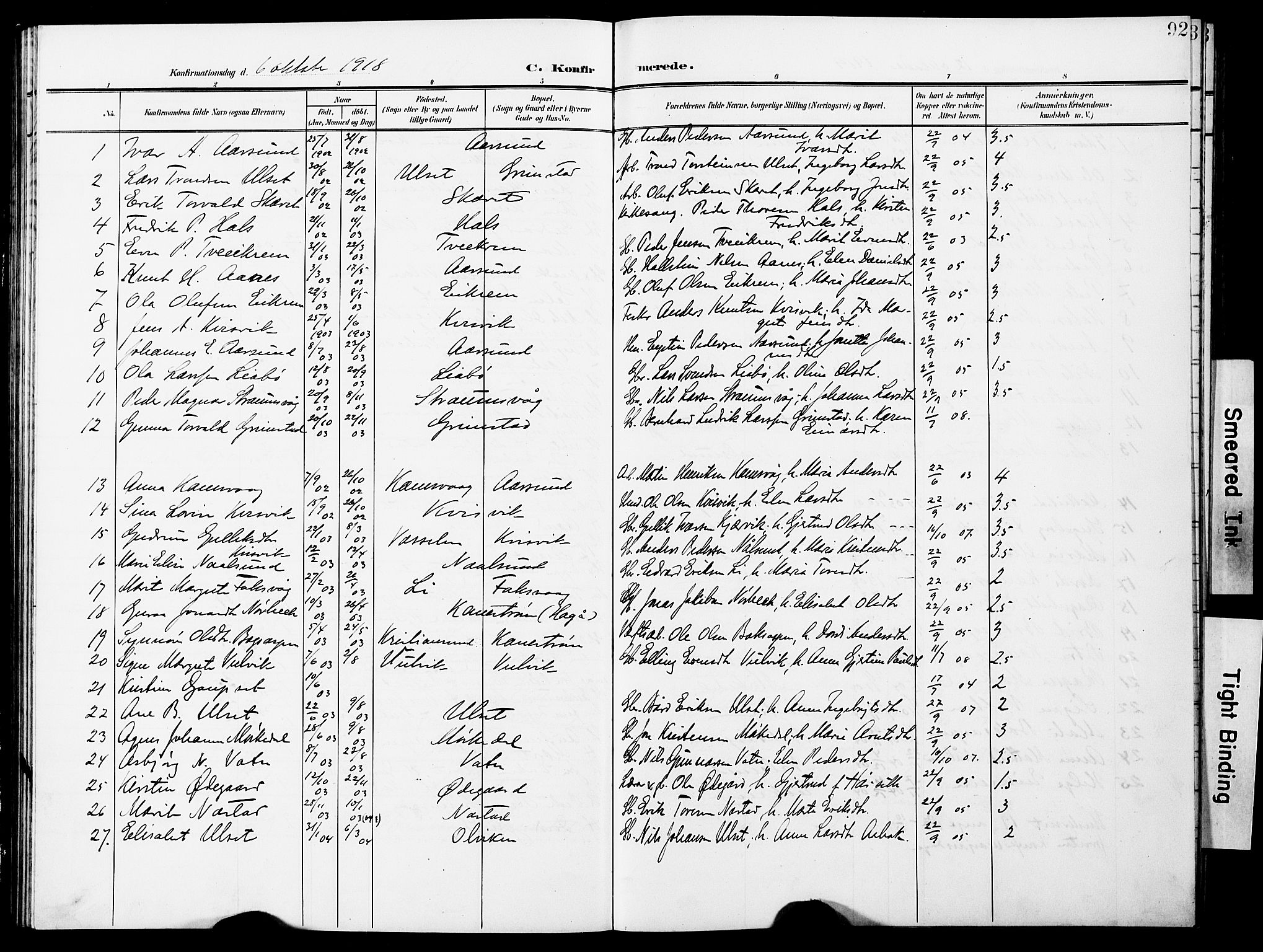 Ministerialprotokoller, klokkerbøker og fødselsregistre - Møre og Romsdal, AV/SAT-A-1454/587/L1001: Parish register (copy) no. 587C01, 1906-1927, p. 92