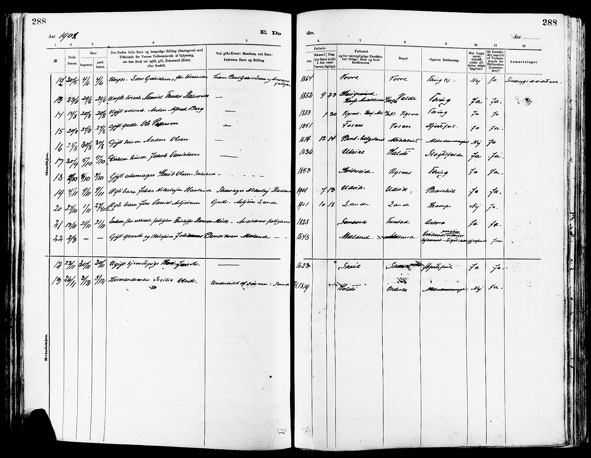 Avaldsnes sokneprestkontor, SAST/A -101851/H/Ha/Haa/L0015: Parish register (official) no. A 15, 1880-1906, p. 288