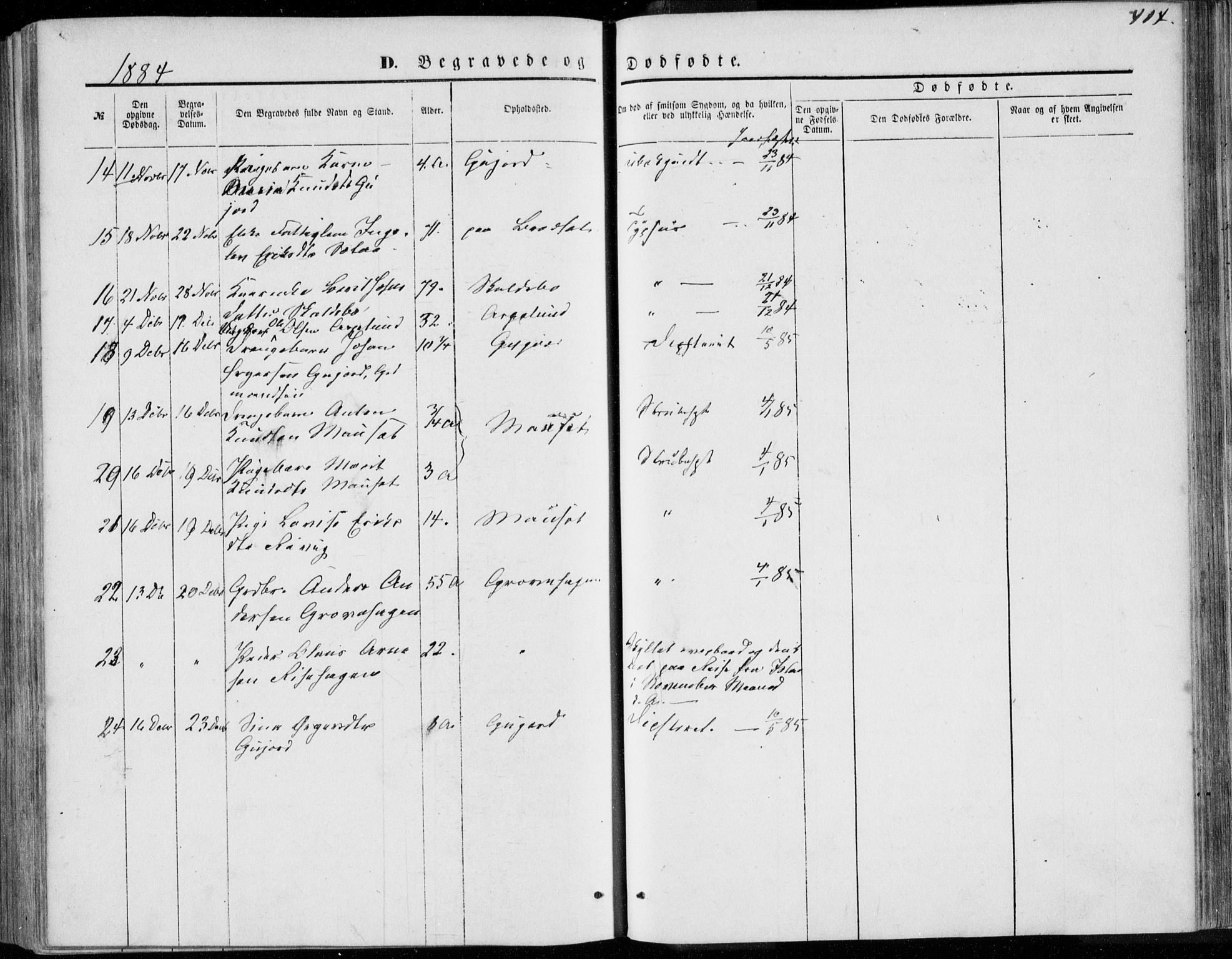 Ministerialprotokoller, klokkerbøker og fødselsregistre - Møre og Romsdal, SAT/A-1454/557/L0681: Parish register (official) no. 557A03, 1869-1886, p. 414