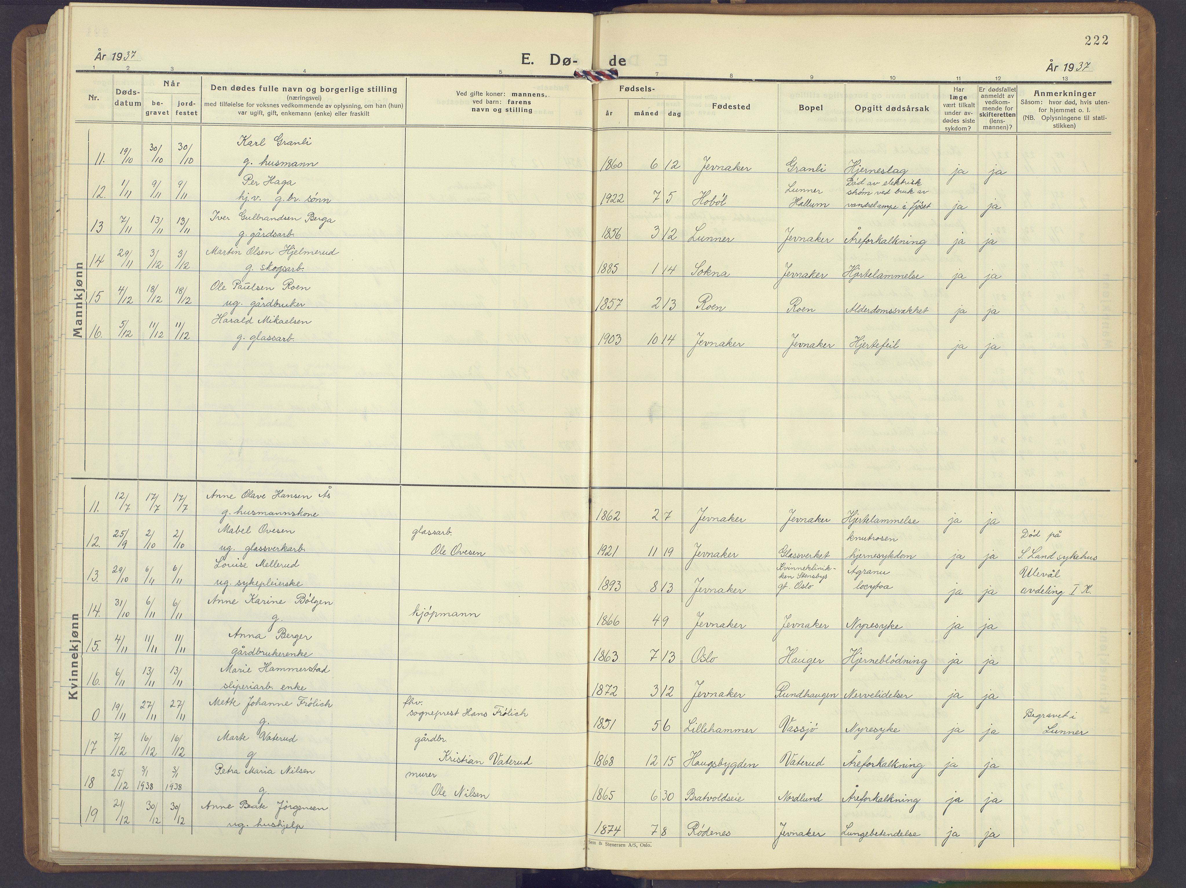 Jevnaker prestekontor, SAH/PREST-116/H/Ha/Hab/L0006: Parish register (copy) no. 6, 1930-1945, p. 222