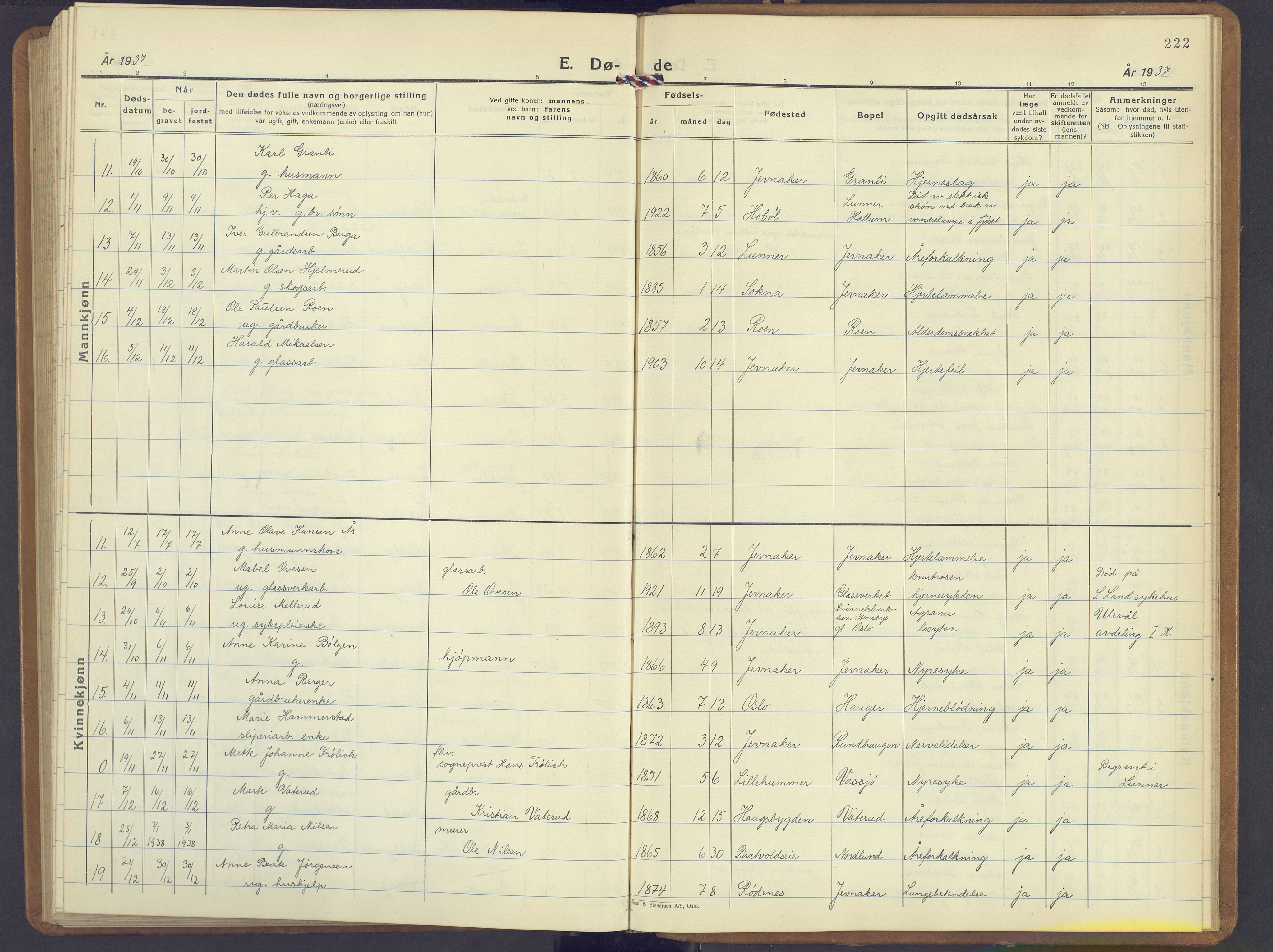 Jevnaker prestekontor, AV/SAH-PREST-116/H/Ha/Hab/L0006: Parish register (copy) no. 6, 1930-1945, p. 222