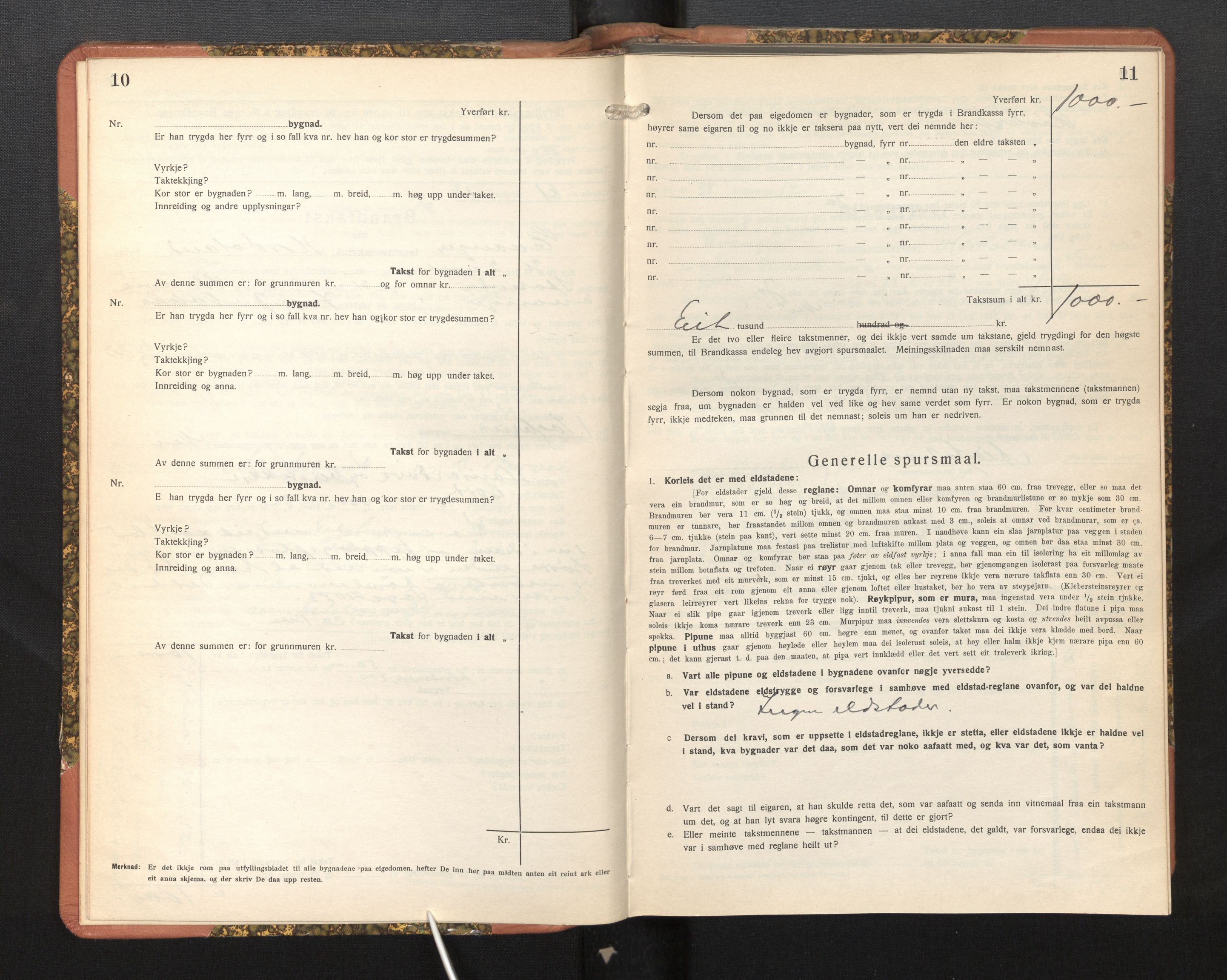 Lensmannen i Evanger, SAB/A-31701/0012/L0006: Branntakstprotokoll, skjematakst, 1936-1955, p. 10-11