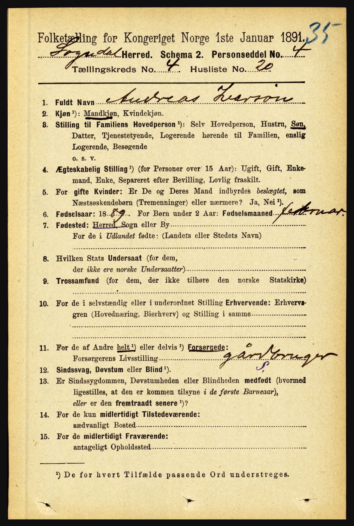 RA, 1891 census for 1420 Sogndal, 1891, p. 2019