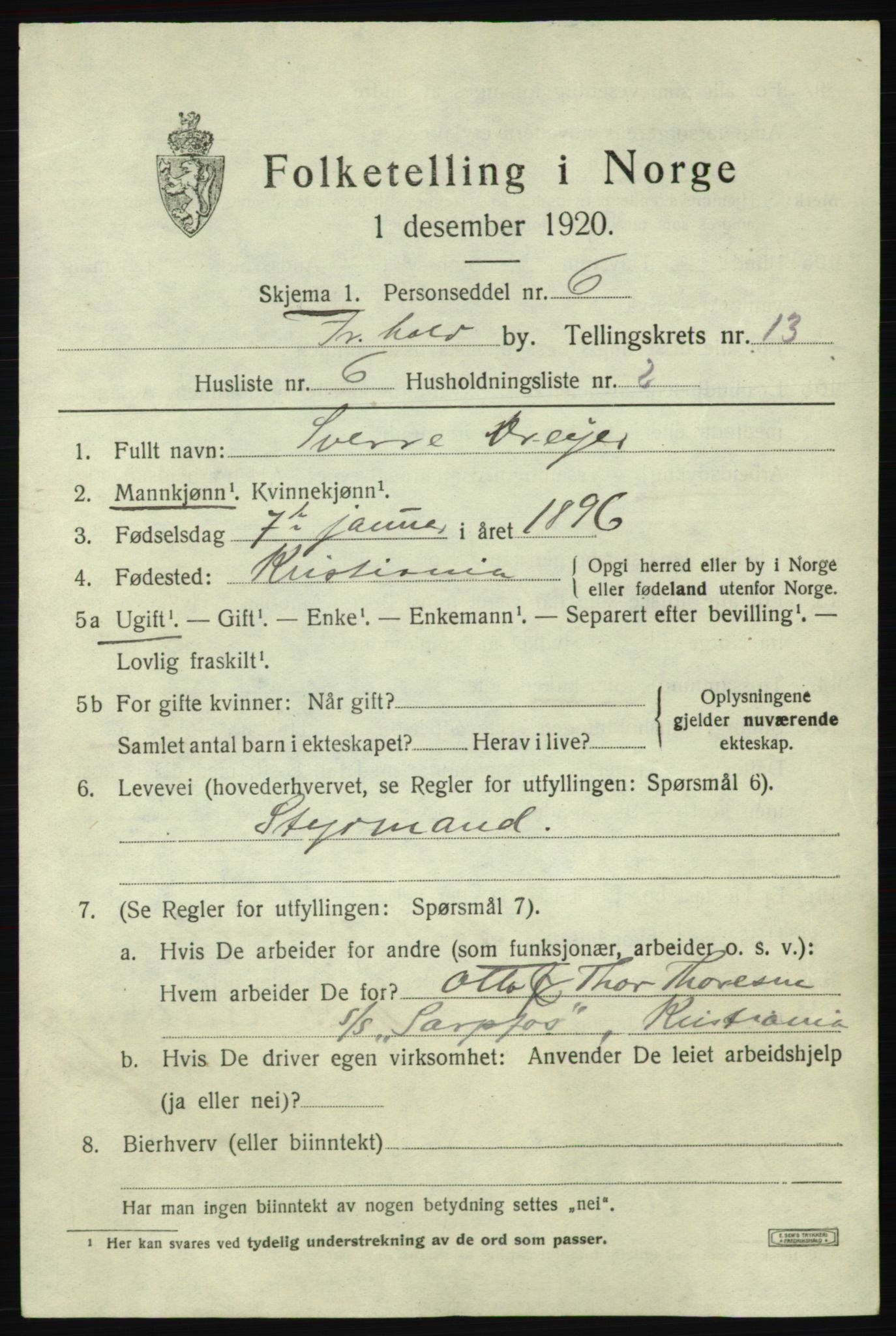 SAO, 1920 census for Fredrikshald, 1920, p. 20749