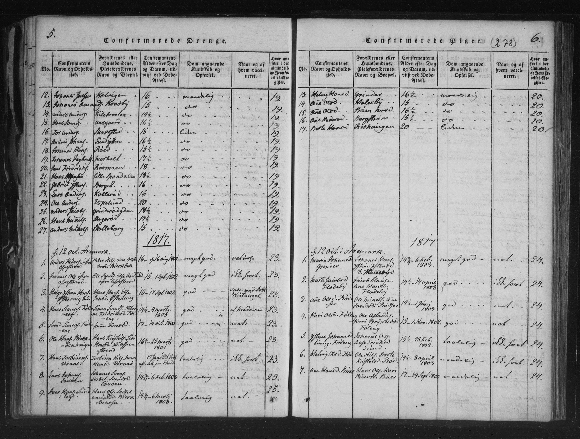 Aremark prestekontor Kirkebøker, SAO/A-10899/F/Fc/L0001: Parish register (official) no. III 1, 1814-1834, p. 5-6