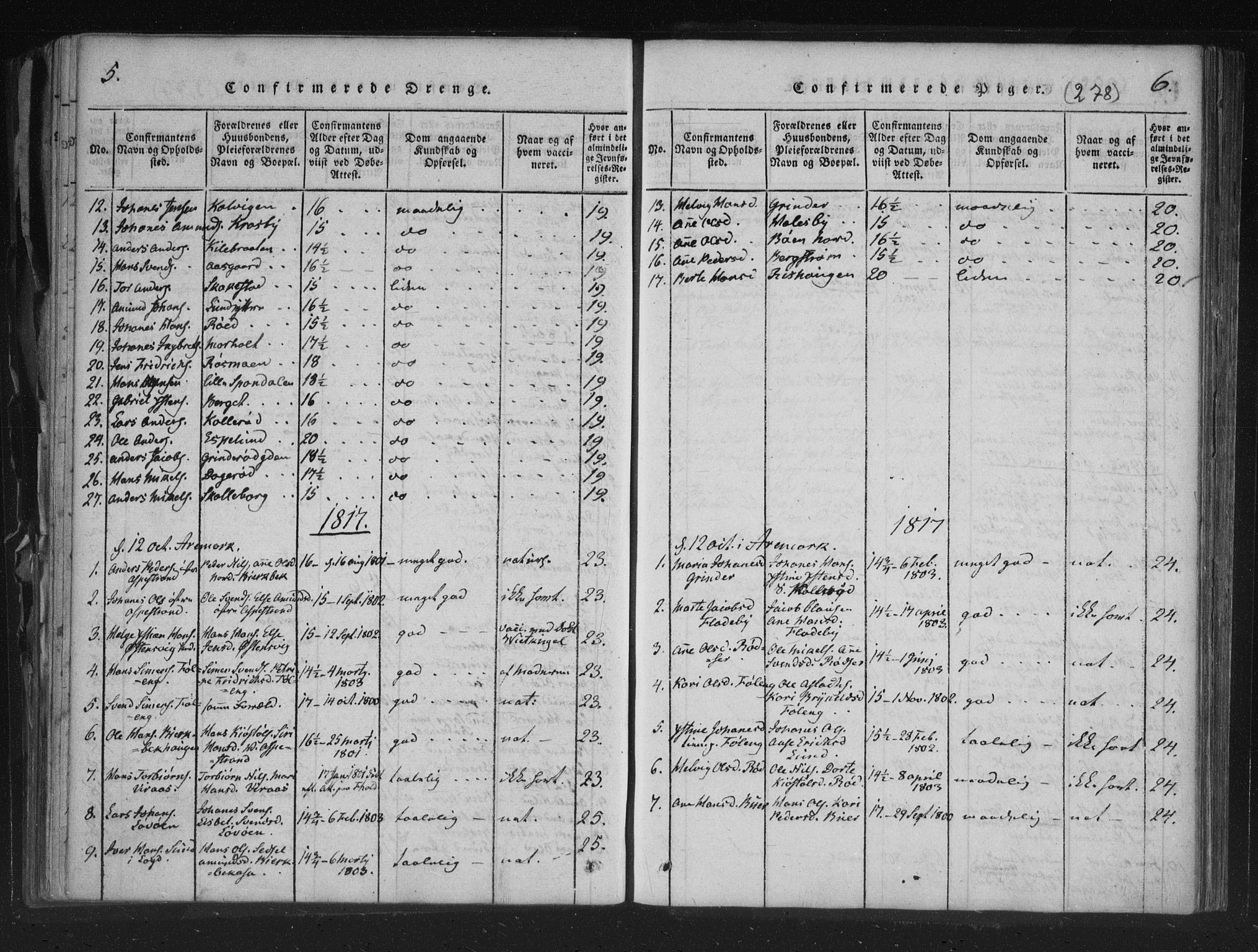 Aremark prestekontor Kirkebøker, AV/SAO-A-10899/F/Fc/L0001: Parish register (official) no. III 1, 1814-1834, p. 5-6