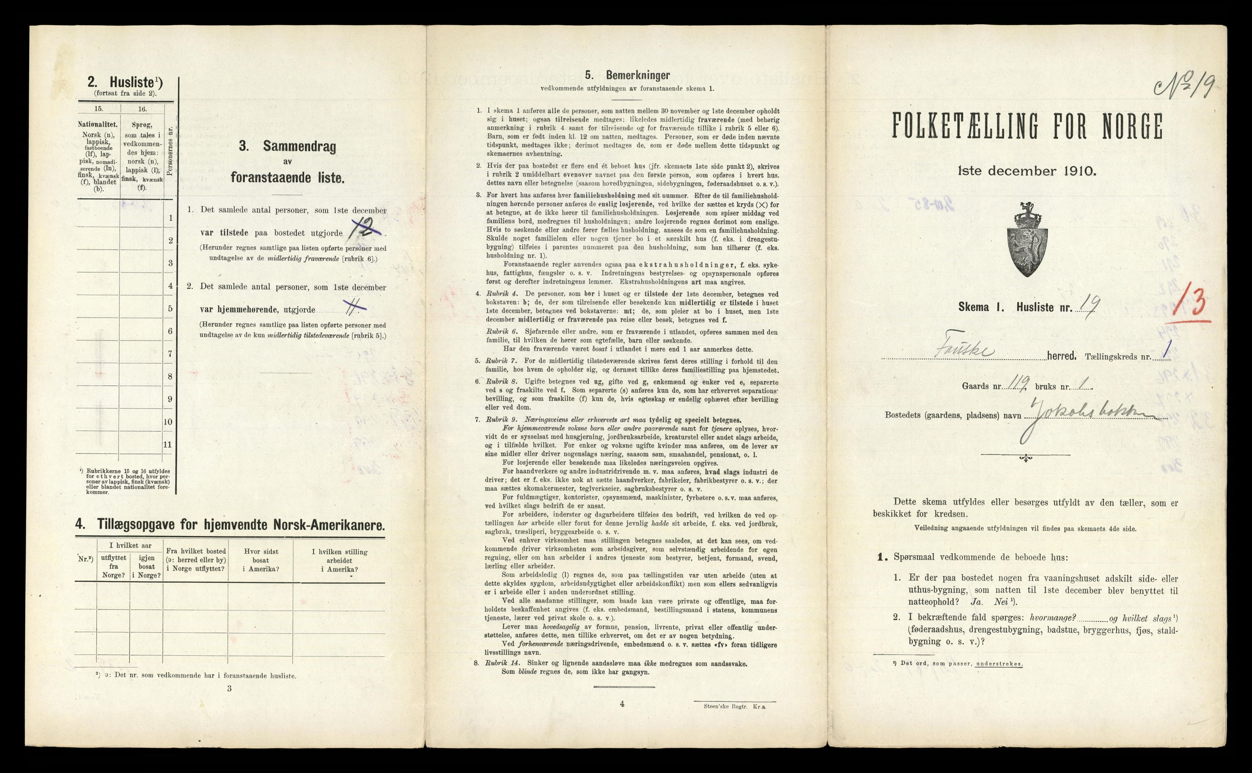 RA, 1910 census for Fauske, 1910, p. 122