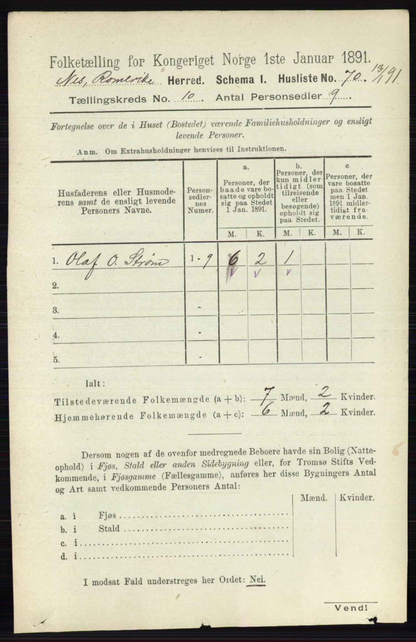 RA, 1891 census for 0236 Nes, 1891, p. 5785