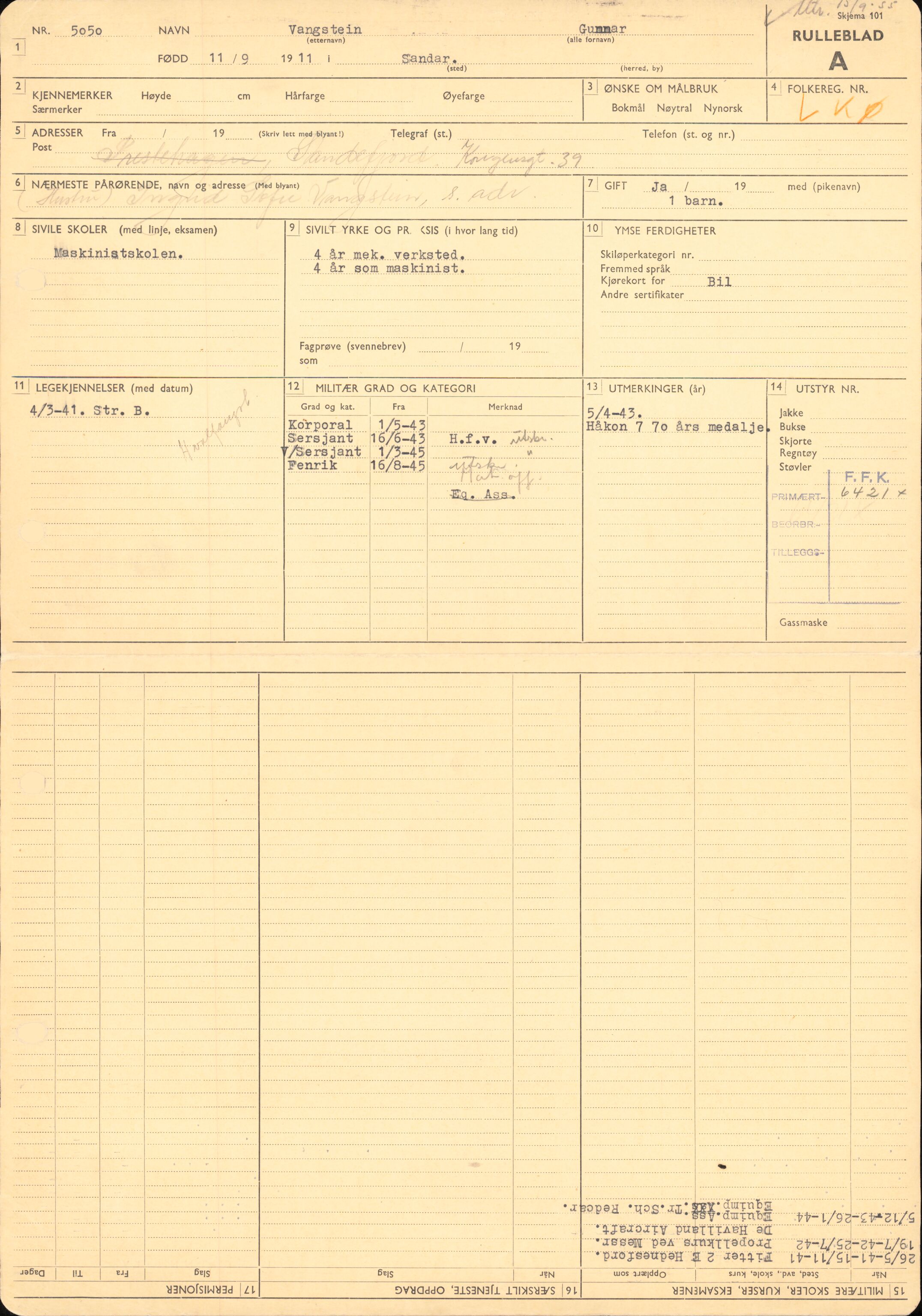 Forsvaret, Forsvarets overkommando/Luftforsvarsstaben, AV/RA-RAFA-4079/P/Pa/L0028: Personellpapirer, 1911, p. 273