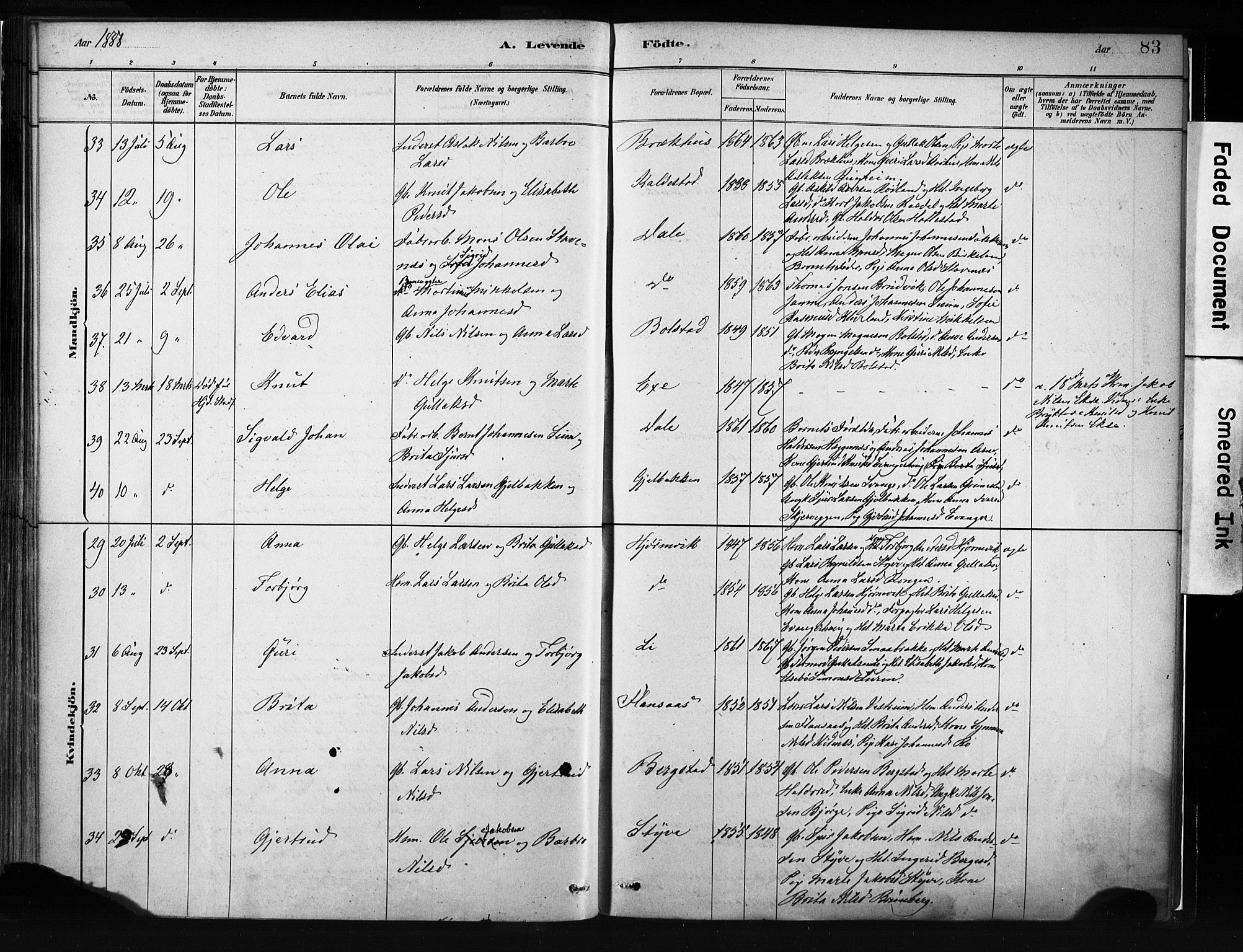 Evanger sokneprestembete, AV/SAB-A-99924: Parish register (official) no. A 1, 1877-1899, p. 83