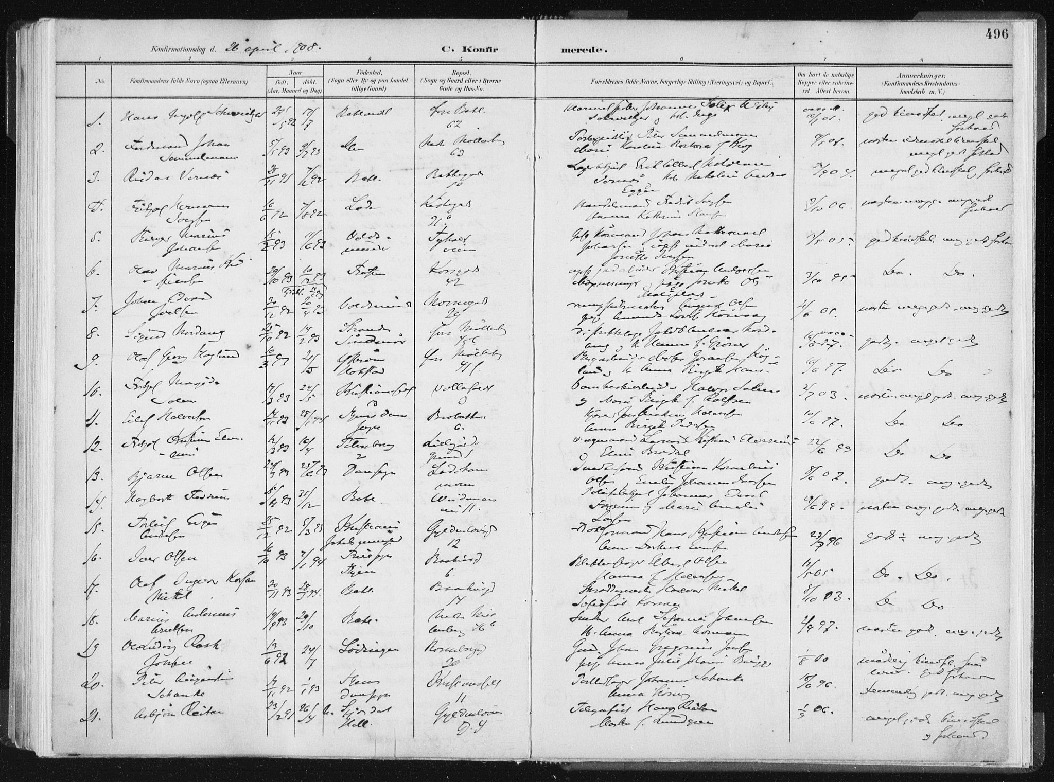 Ministerialprotokoller, klokkerbøker og fødselsregistre - Sør-Trøndelag, SAT/A-1456/604/L0200: Parish register (official) no. 604A20II, 1901-1908, p. 496