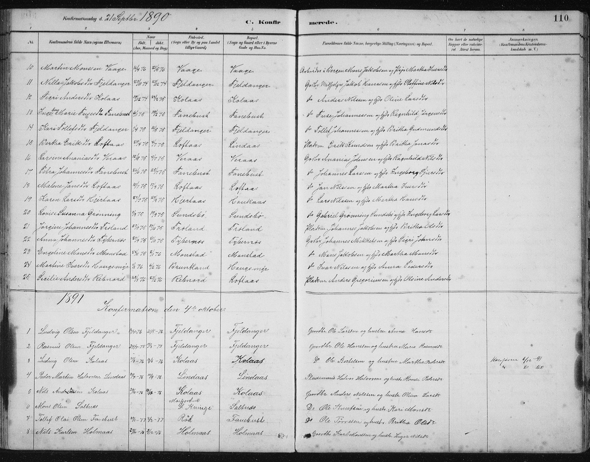 Lindås Sokneprestembete, SAB/A-76701/H/Hab: Parish register (copy) no. B 3, 1886-1914, p. 110