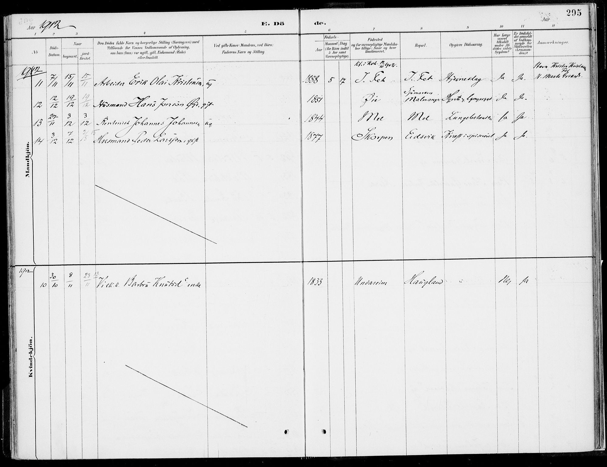 Kvinnherad sokneprestembete, SAB/A-76401/H/Haa: Parish register (official) no. B  1, 1887-1921, p. 295