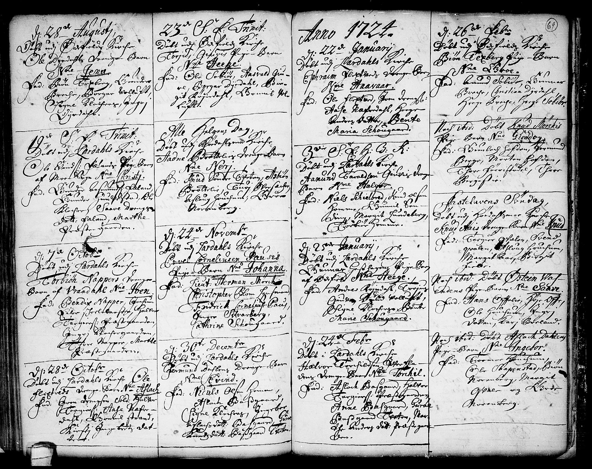 Lårdal kirkebøker, SAKO/A-284/F/Fa/L0001: Parish register (official) no. I 1, 1721-1734, p. 69