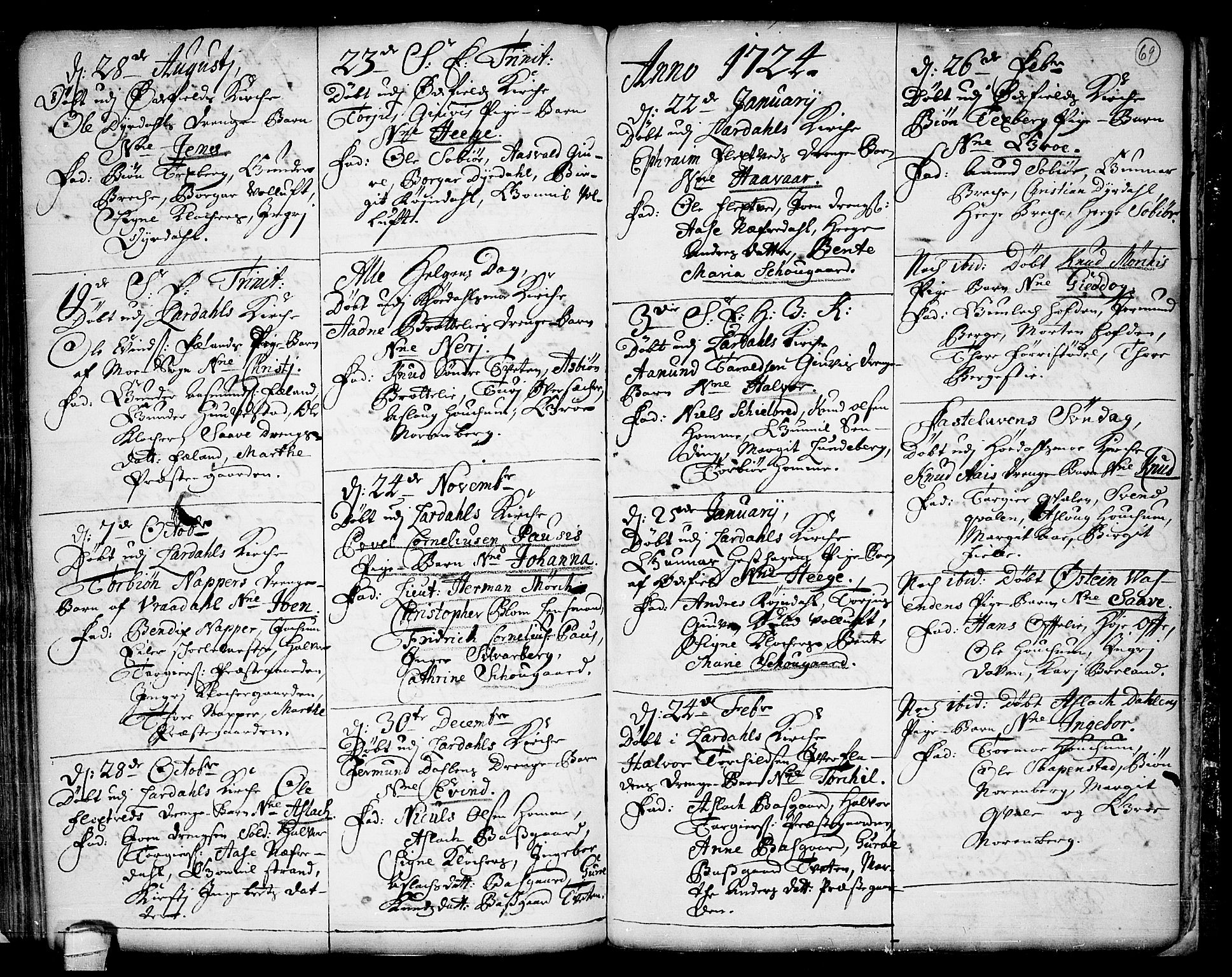 Lårdal kirkebøker, AV/SAKO-A-284/F/Fa/L0001: Parish register (official) no. I 1, 1721-1734, p. 69