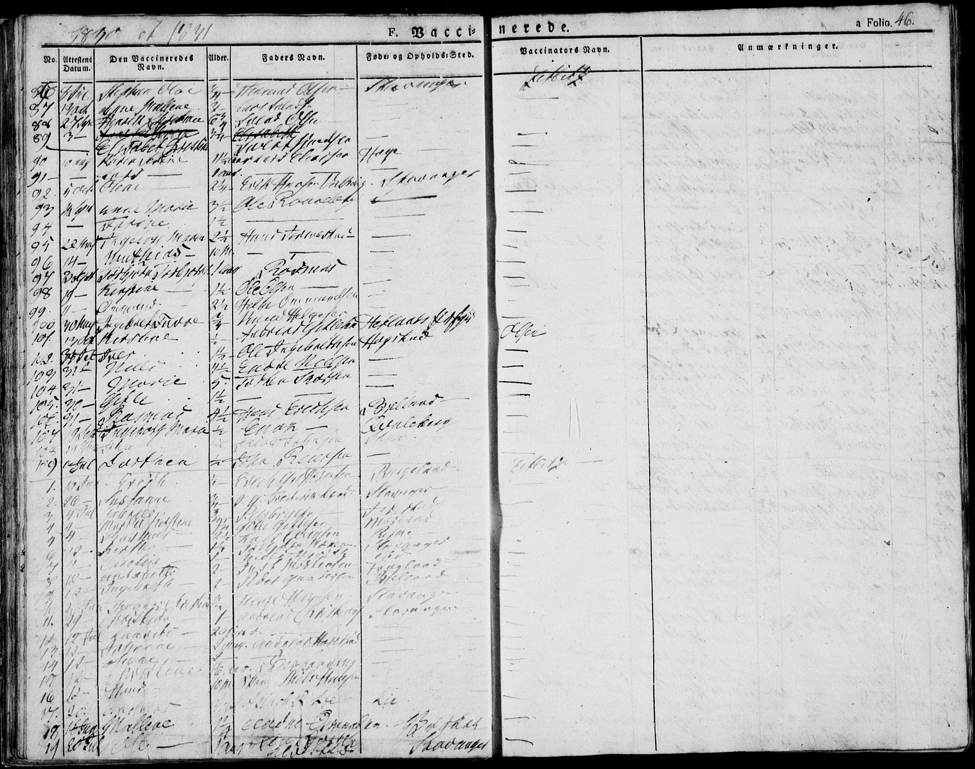 Domkirken sokneprestkontor, SAST/A-101812/001/30/30BA/L0010: Parish register (official) no. A 10, 1821-1859, p. 46