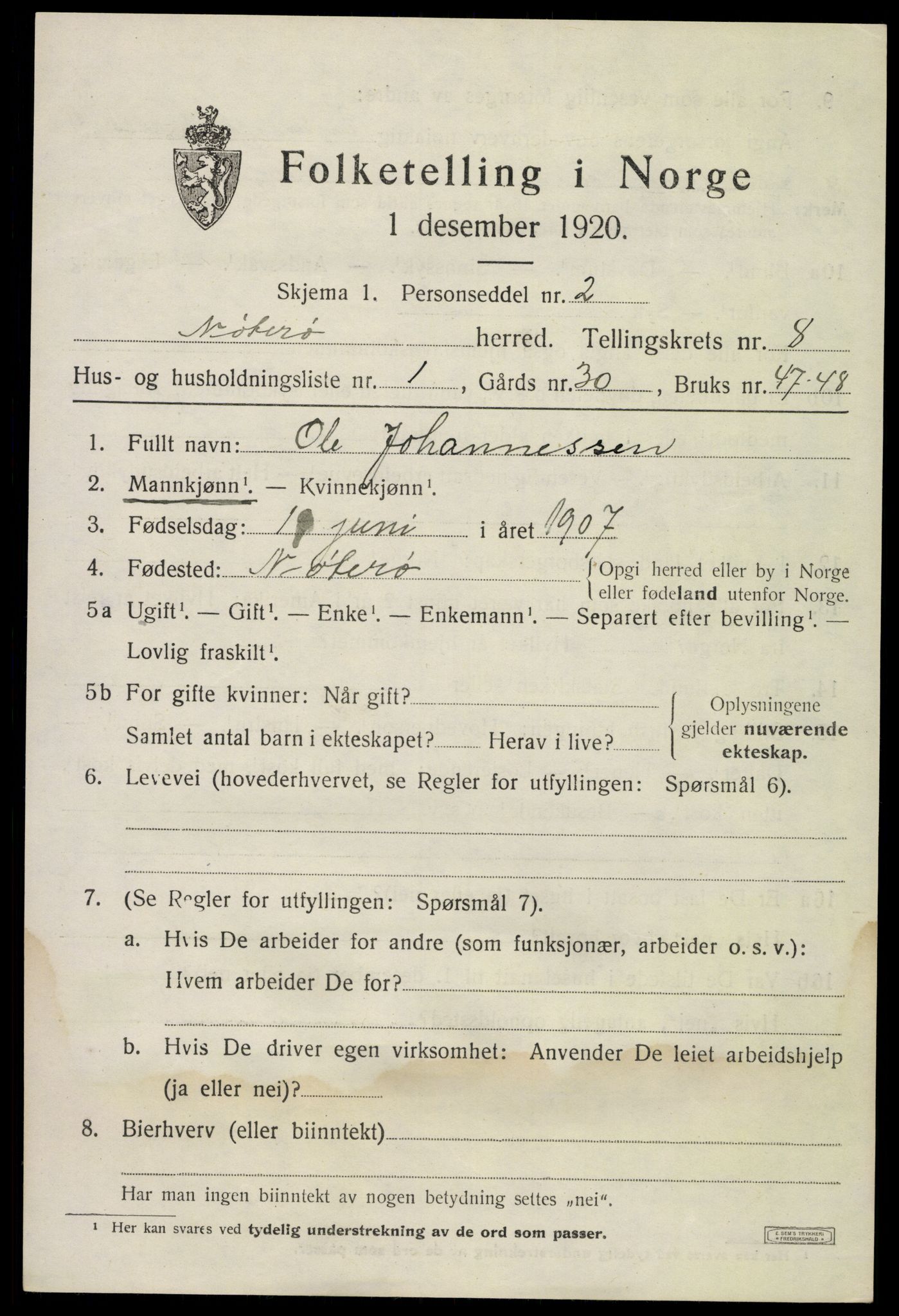 SAKO, 1920 census for Nøtterøy, 1920, p. 10409
