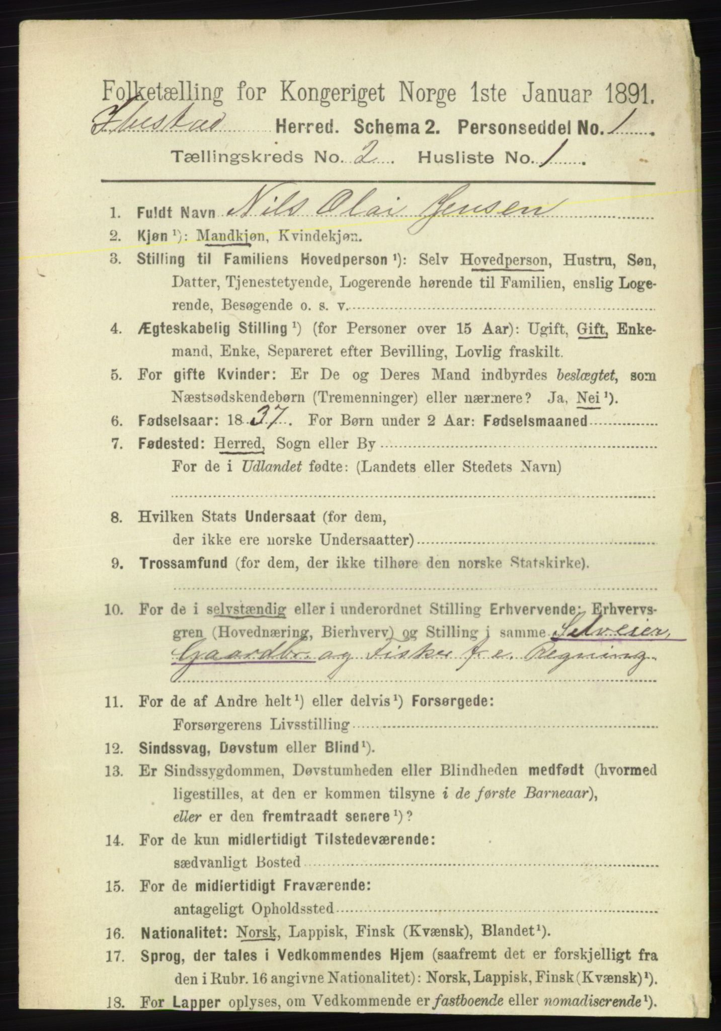 RA, 1891 census for 1917 Ibestad, 1891, p. 818