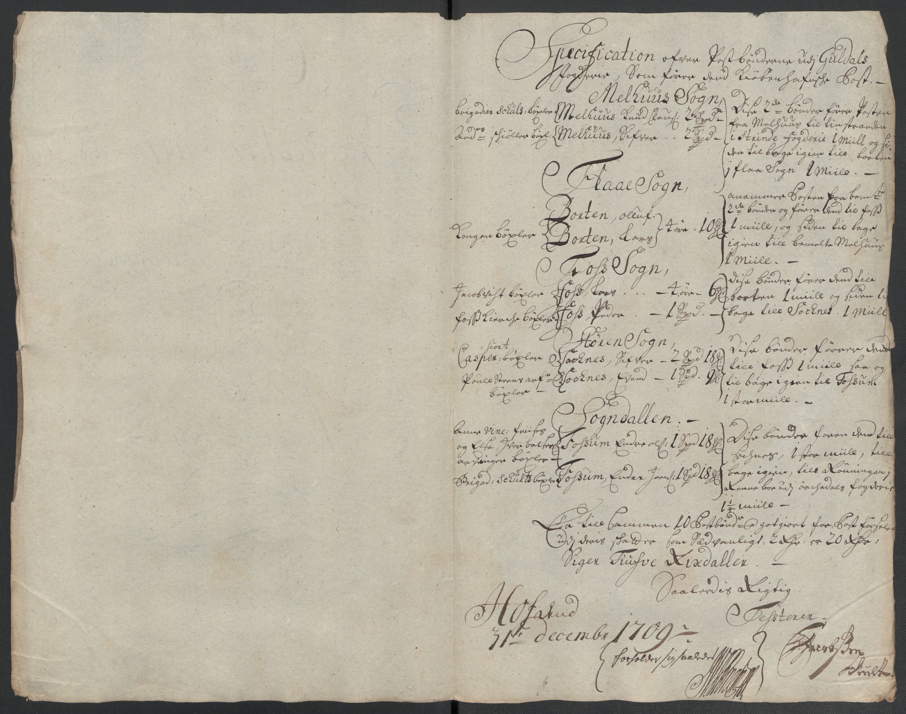 Rentekammeret inntil 1814, Reviderte regnskaper, Fogderegnskap, RA/EA-4092/R60/L3959: Fogderegnskap Orkdal og Gauldal, 1709, p. 382