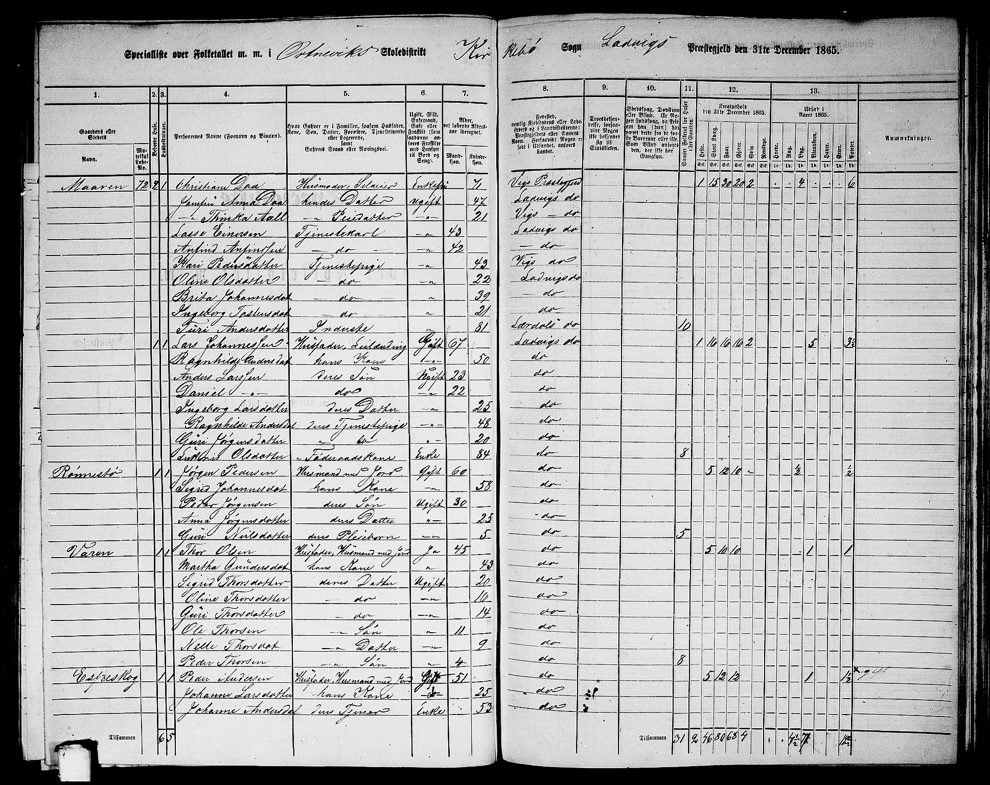 RA, 1865 census for Lavik, 1865, p. 136