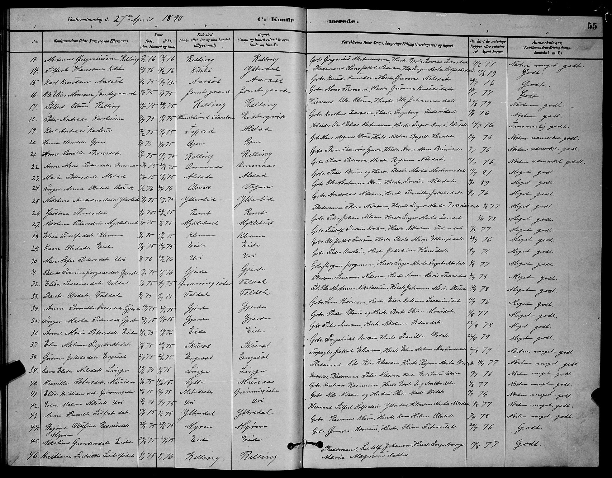 Ministerialprotokoller, klokkerbøker og fødselsregistre - Møre og Romsdal, AV/SAT-A-1454/519/L0263: Parish register (copy) no. 519C04, 1885-1892, p. 55