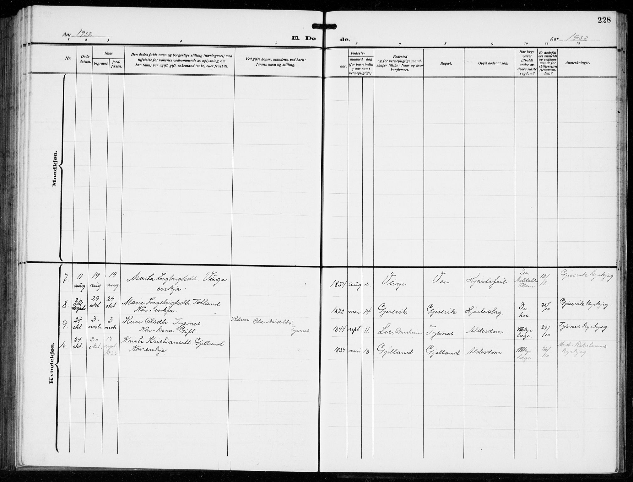 Tysnes sokneprestembete, AV/SAB-A-78601/H/Hab: Parish register (copy) no. B  3, 1918-1935, p. 228