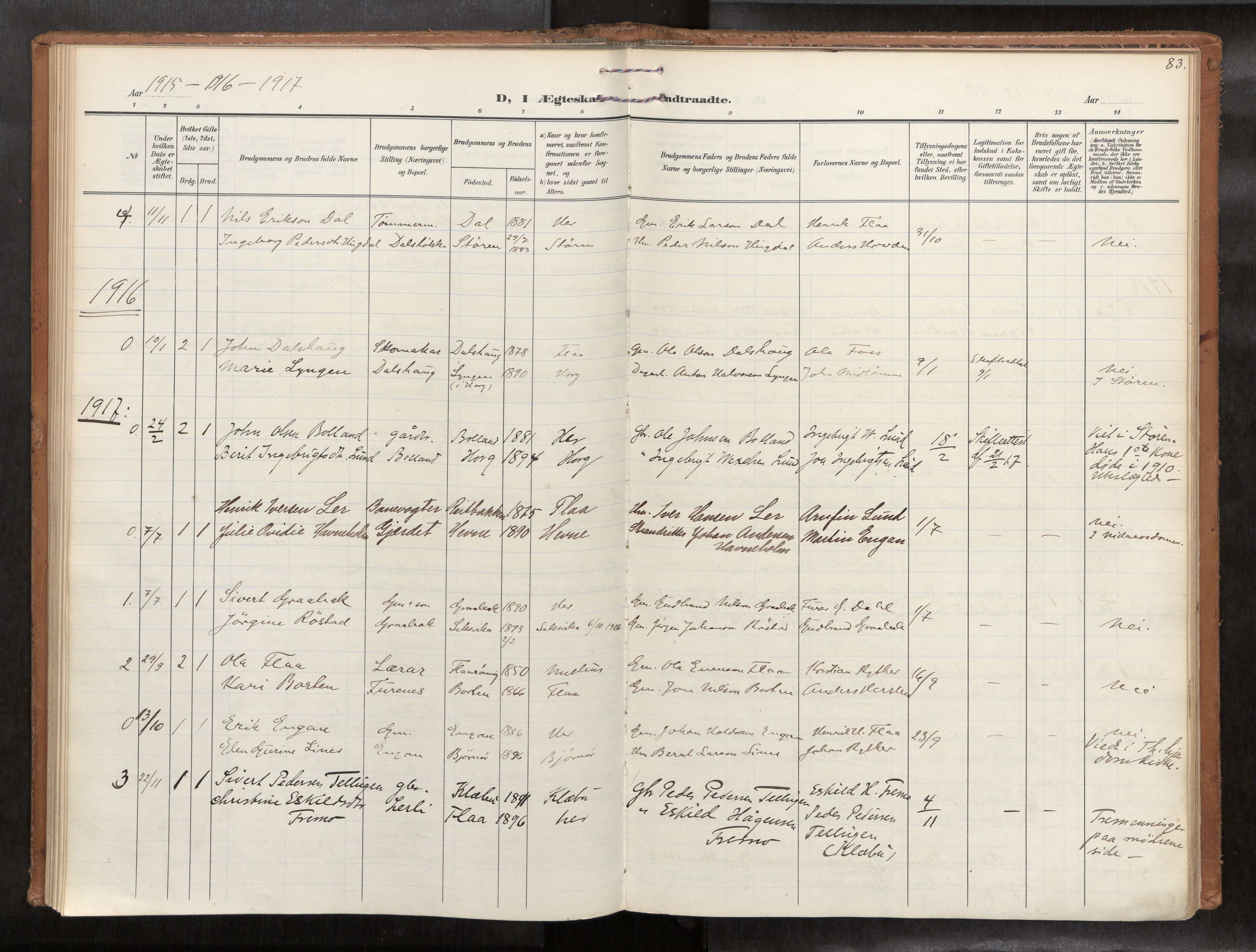Ministerialprotokoller, klokkerbøker og fødselsregistre - Sør-Trøndelag, SAT/A-1456/693/L1119b: Parish register (official) no. 693A02, 1906-1936, p. 83