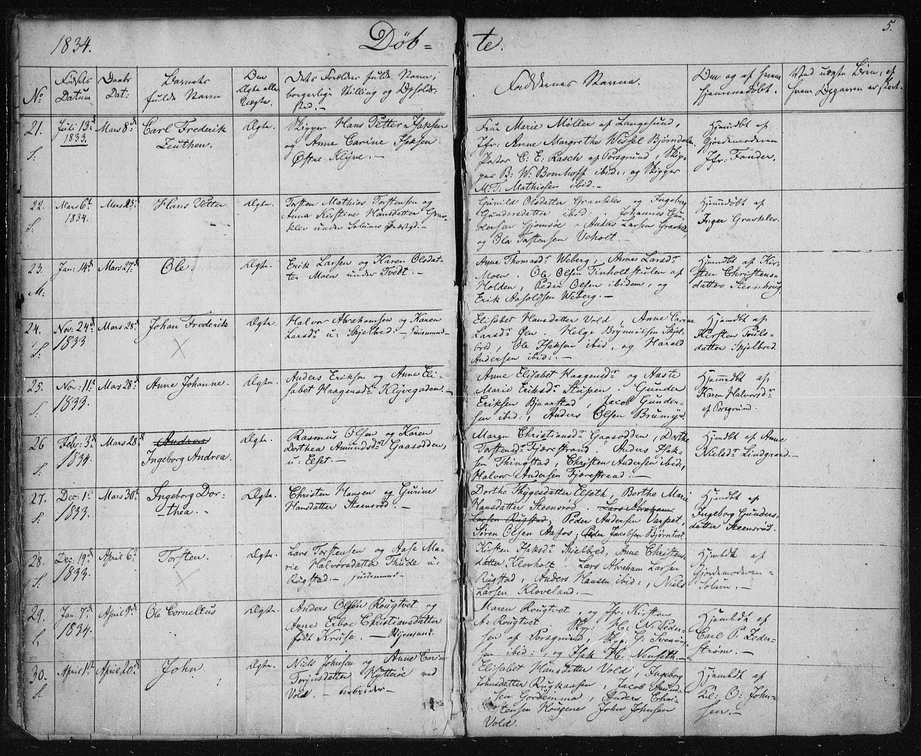 Solum kirkebøker, SAKO/A-306/F/Fa/L0005: Parish register (official) no. I 5, 1833-1843, p. 5